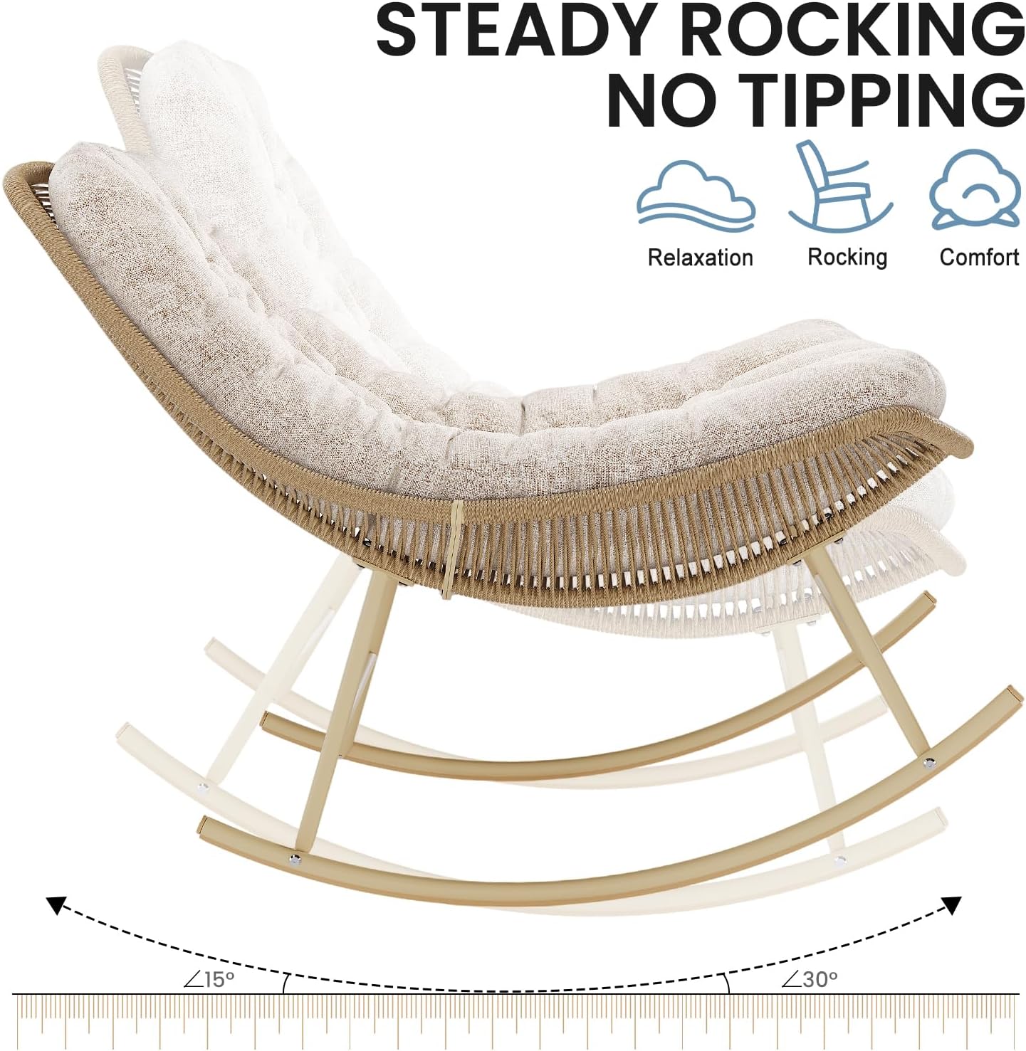 Outdoor Rocking Chair with Ottoman, Indoor Handwoven Wicker Rocker with Cushion