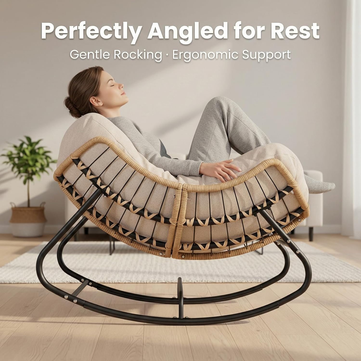 Oversized Patio Papasan Rocker, Comfy Wicker Reading Lounge