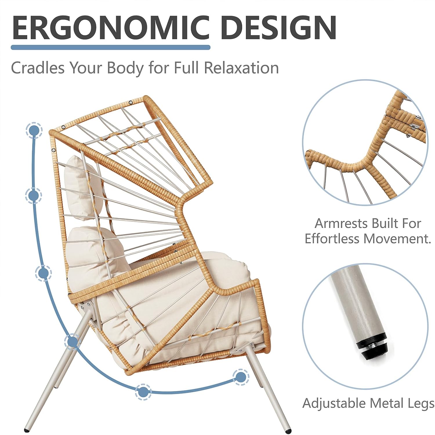 Wicker Egg Chair Outdoor Indoor, Oversized Patio Egg Chair with Cushion