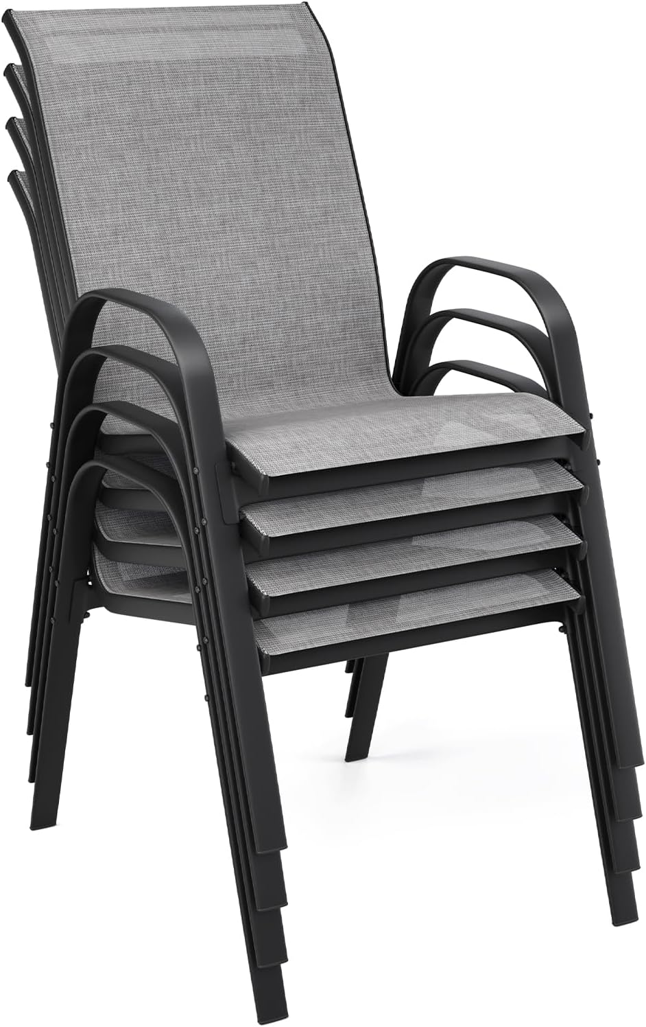 Patio Chairs Set of 4 with Armrests, Outdoor Stackable Dining Chairs with Breathable Backrest and Metal Frame
