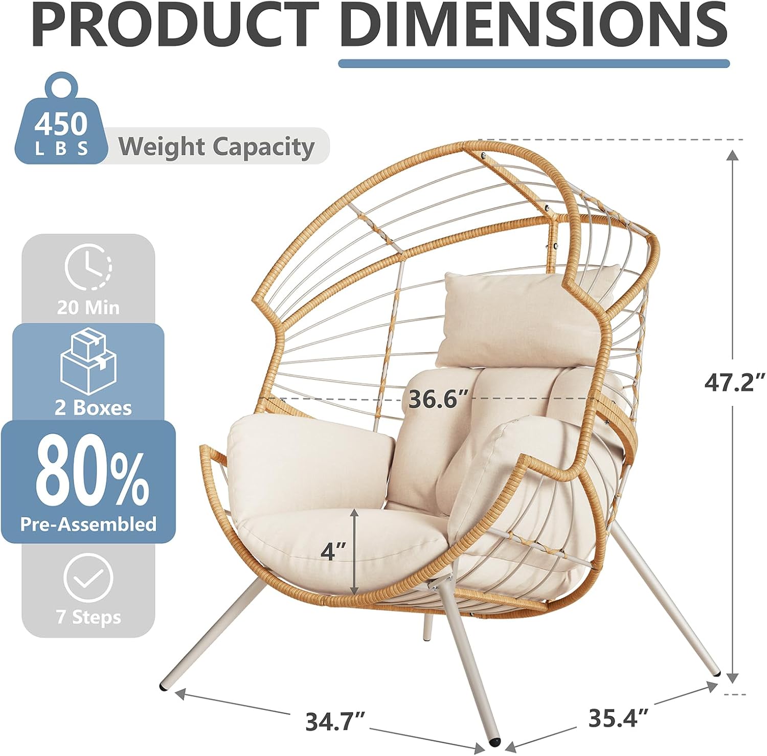 Wicker Egg Chair Outdoor Indoor, Oversized Patio Egg Chair with Cushion