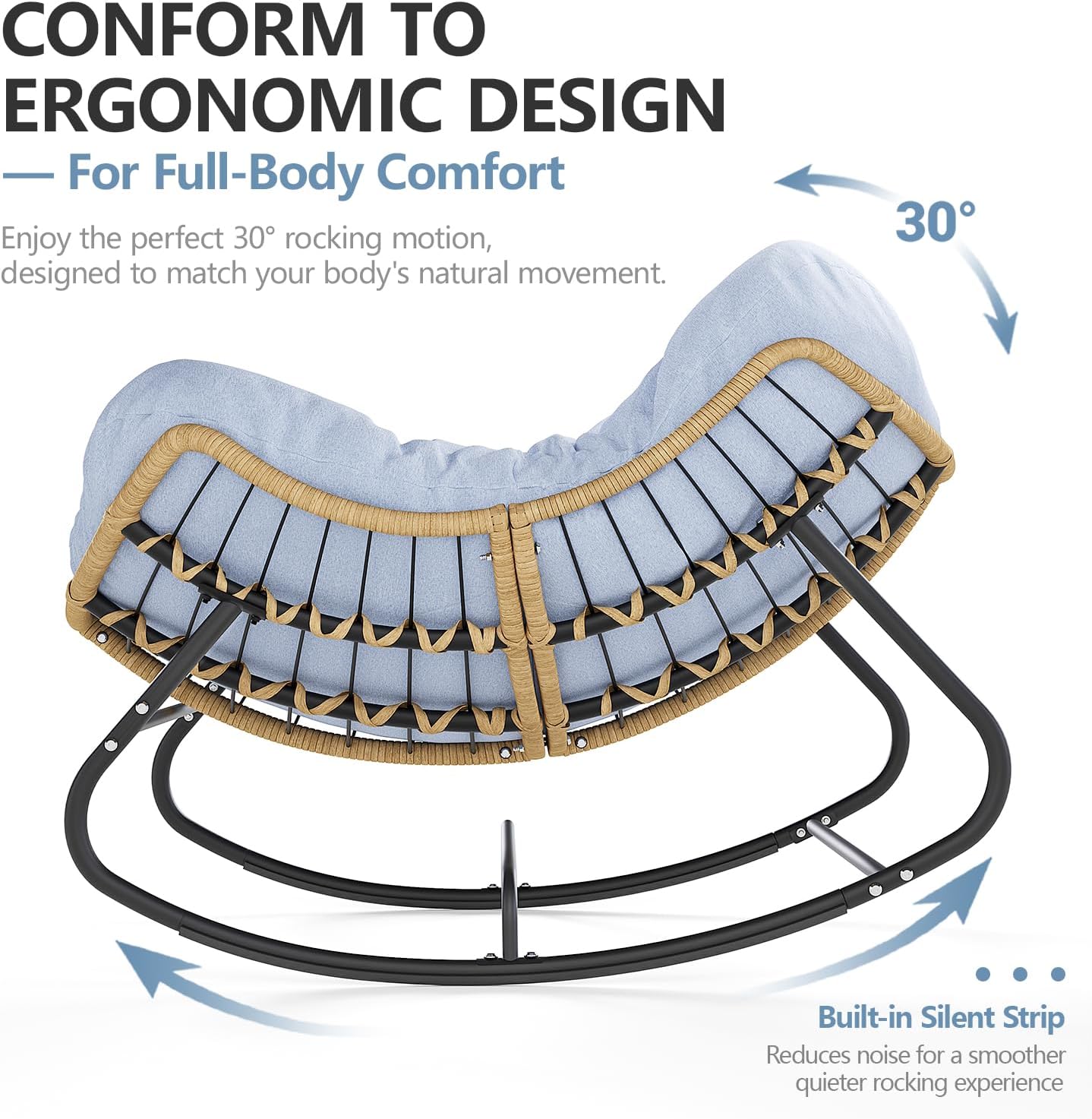Outdoor Rocking Chair, Oversized Patio Papasan Rocker, Comfy Wicker Reading Lounge