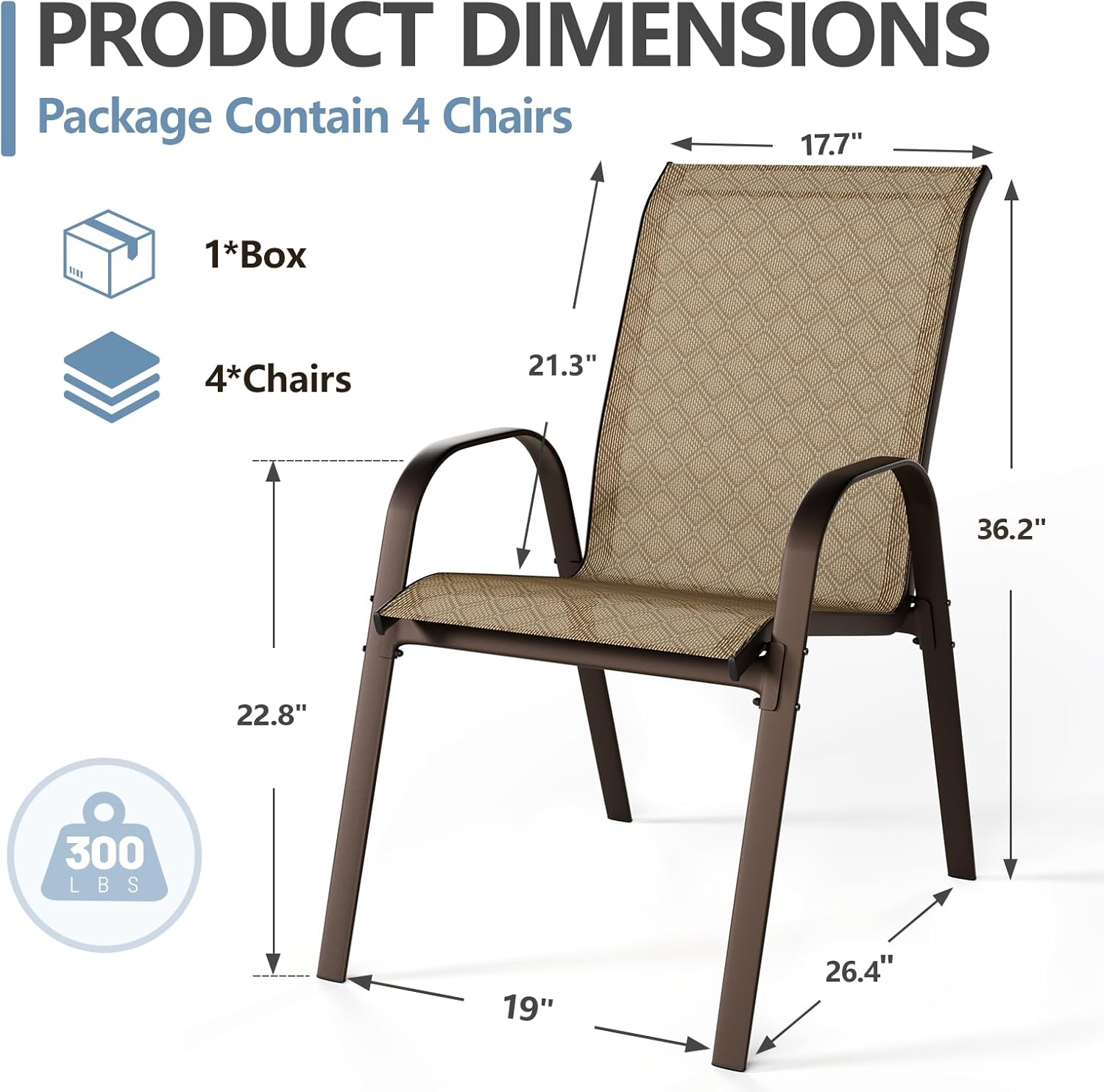 Patio Chairs Set of 4 with Armrests, Outdoor Stackable Dining Chairs with Breathable Backrest and Metal Frame