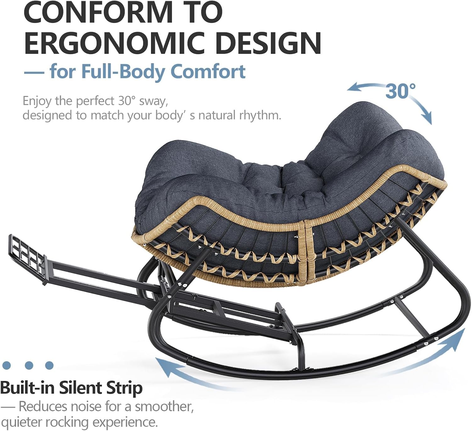 Papasan Rocking Chair with Adjustable Footrest, Oversized Wicker Zero-Gravity Outdoor Rocker with Cushion