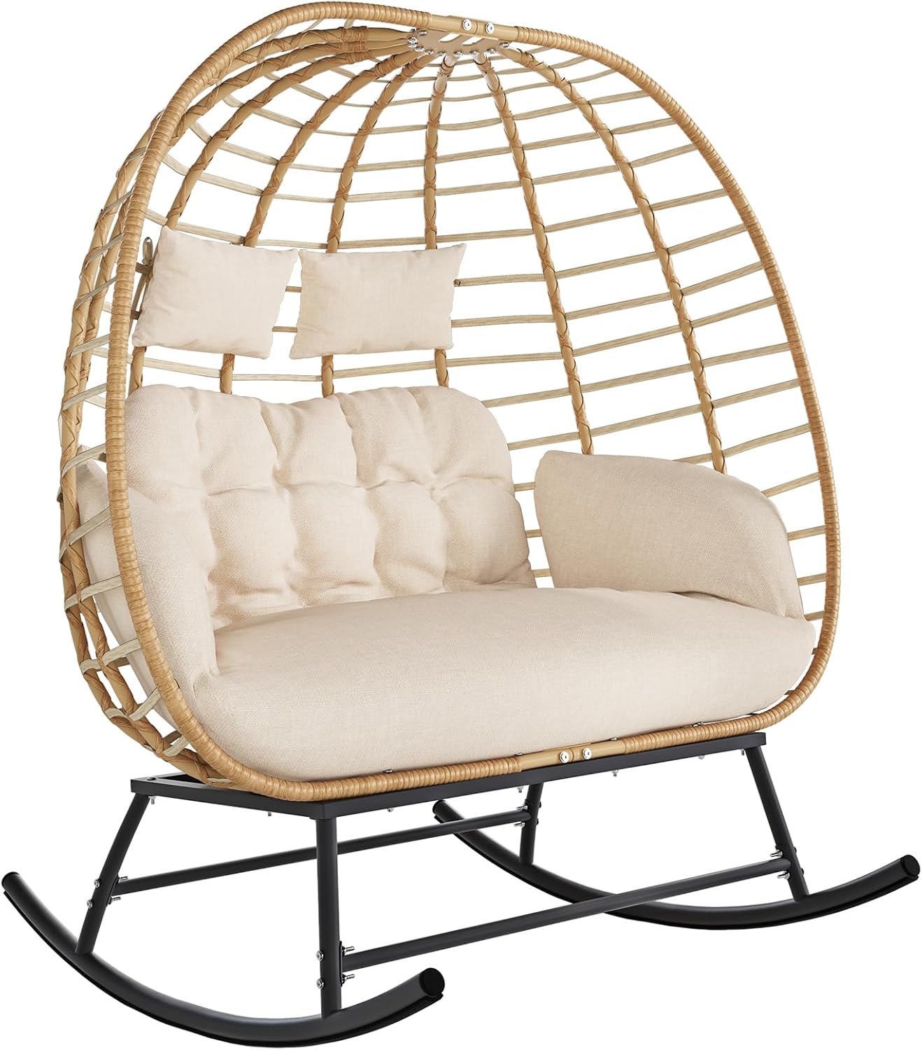 Egg Swing Loveseat with Thick Cushions, Oversized 2-Person Patio Lounge Chair, 680 LBS Capacity for Balcony