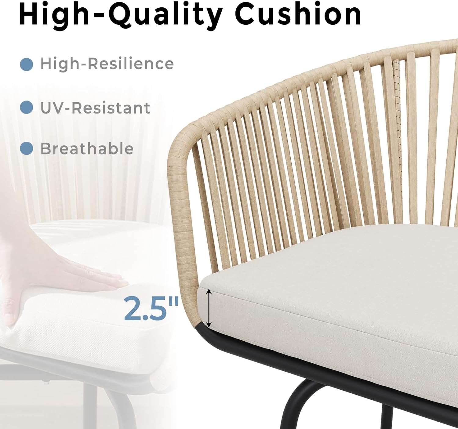 Outdoor Swivel Bar Stools Set of 2, 26.8" Counter Height Patio Chairs with 360° Rotation & Removable Cushion