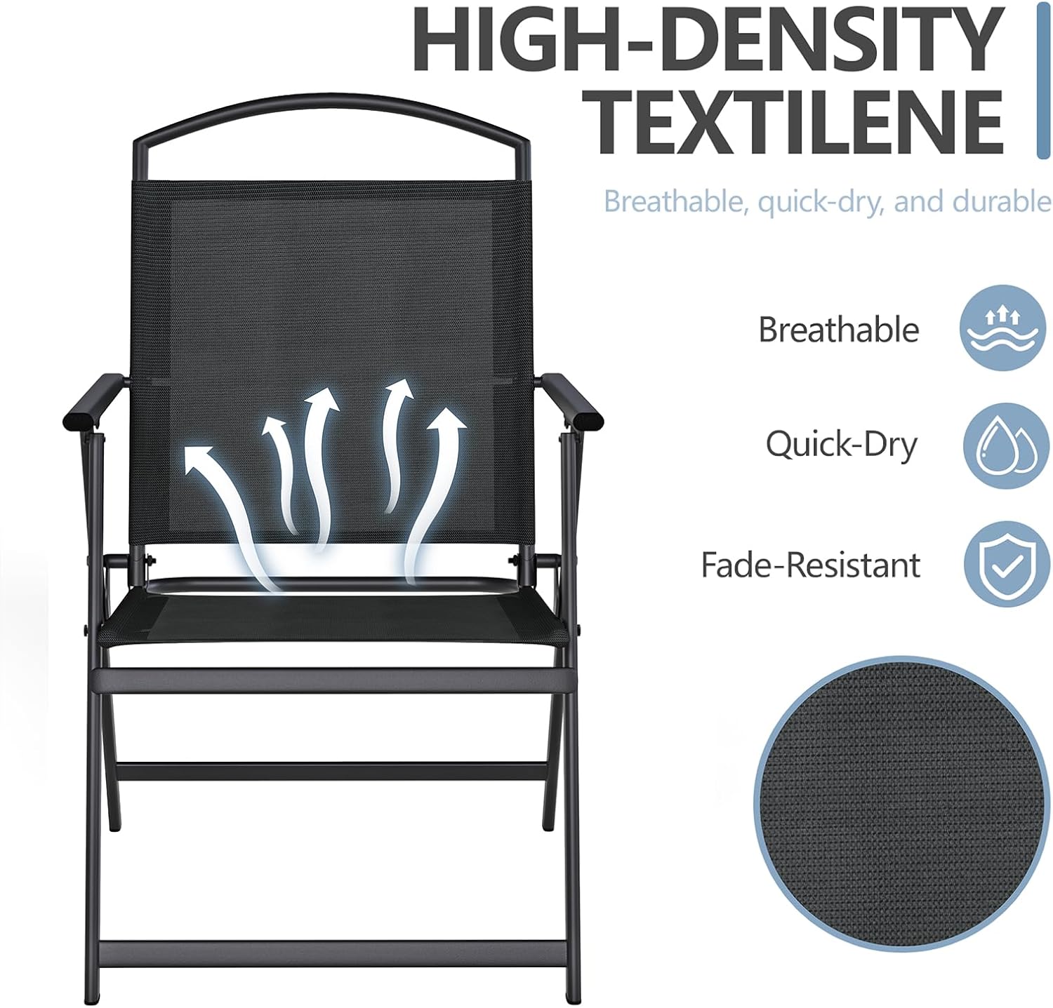 Folding Patio Chairs Set of 2, Outdoor Dining Chairs with Armrests