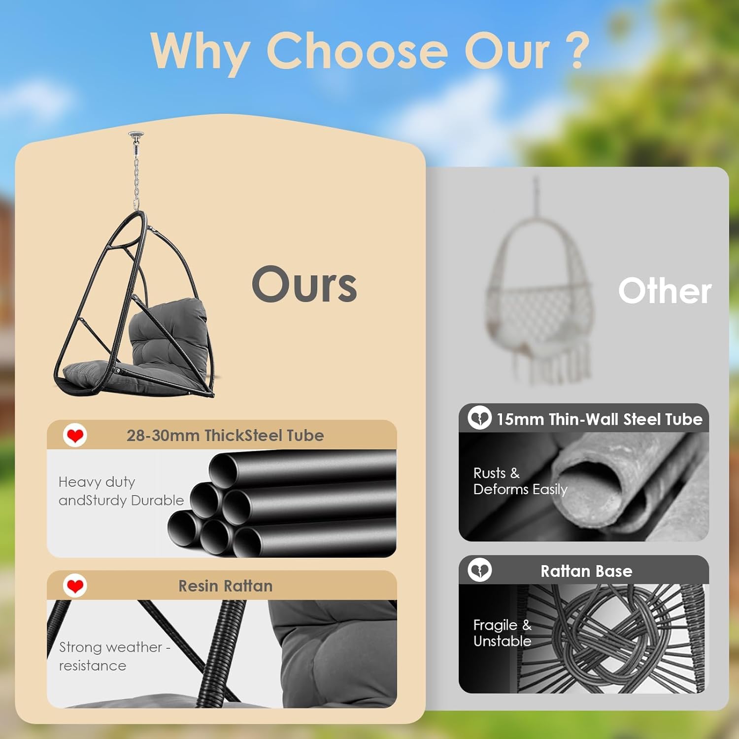 Swing Egg Chair Without Stand Foldable Frame Hanging Chairs for Indoor Outside