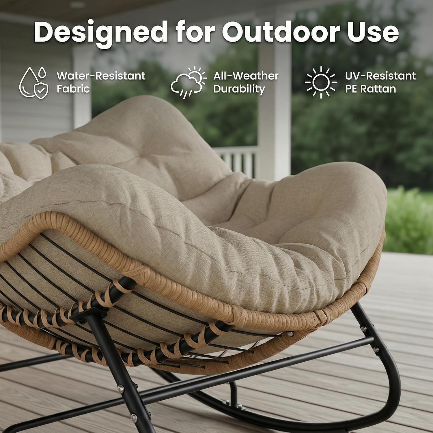 Oversized Patio Papasan Rocker, Comfy Wicker Reading Lounge