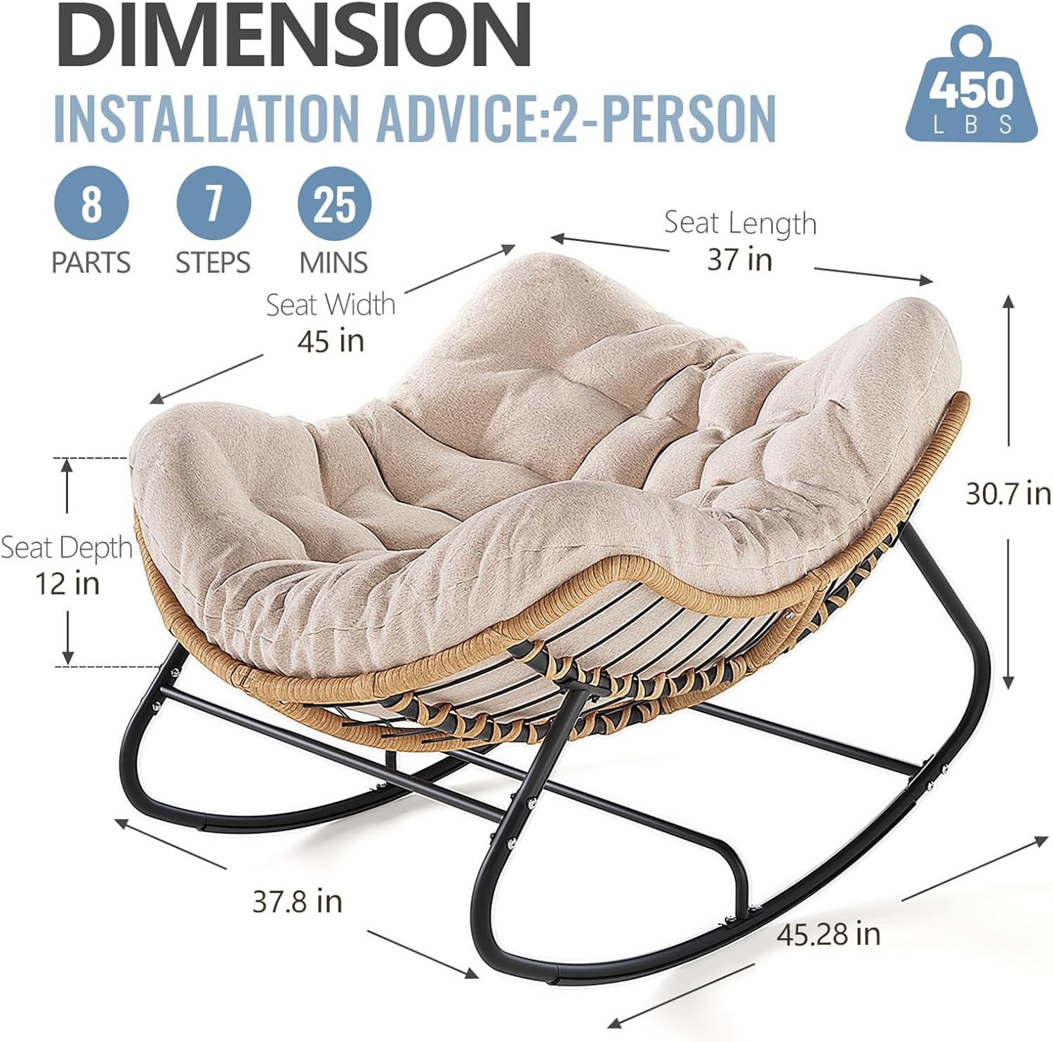 Oversized Patio Papasan Rocker, Comfy Wicker Reading Lounge