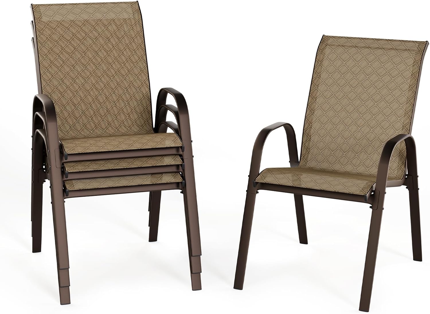Patio Chairs Set of 4 with Armrests, Outdoor Stackable Dining Chairs with Breathable Backrest and Metal Frame