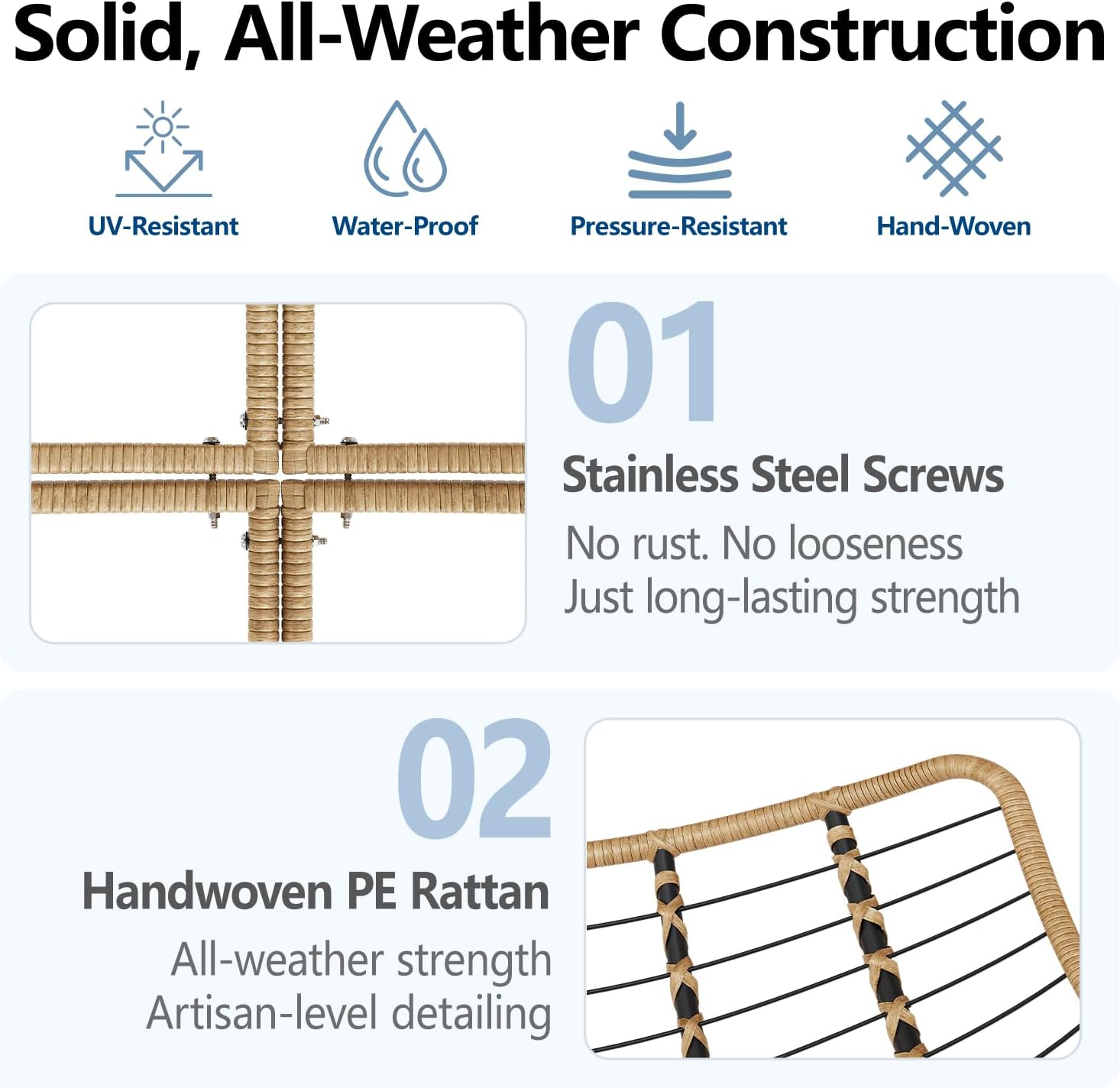 Outdoor Papasan Rocking Chair with Adjustable Footrest, Oversized Wicker Zero-Gravity Chair with Cushion