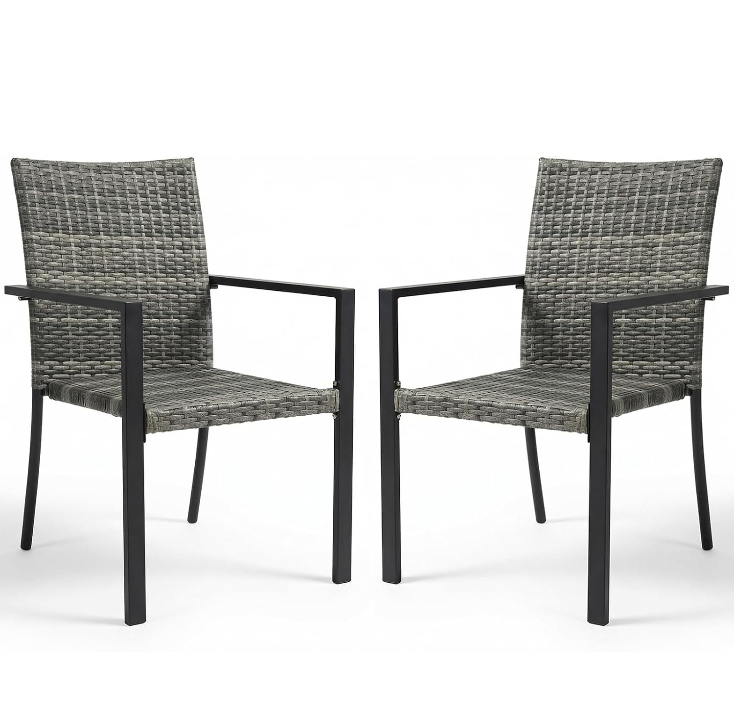 Stackable Patio Chairs Set of 2, Outdoor Wicker Dining Chairs with Armrests & Steel Frame