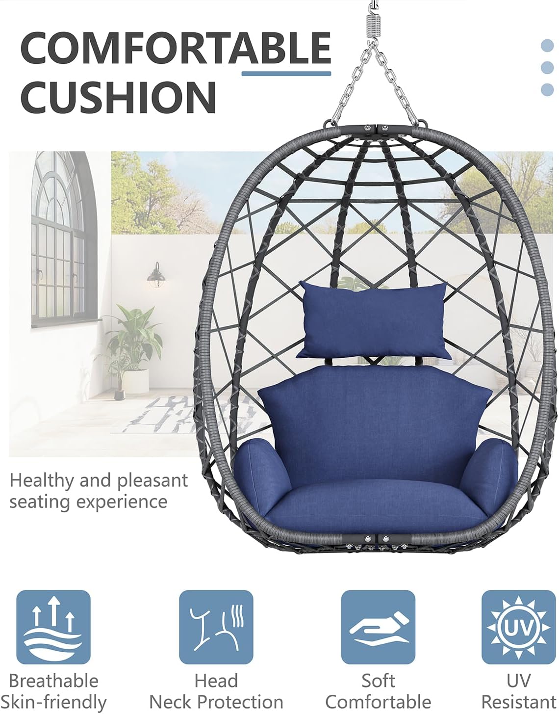 Hanging Egg Chair with Stand, Outdoor Indoor Rattan Wicker Egg Swing Chair with Cushion, Heavy Duty Patio Hammock Chairs