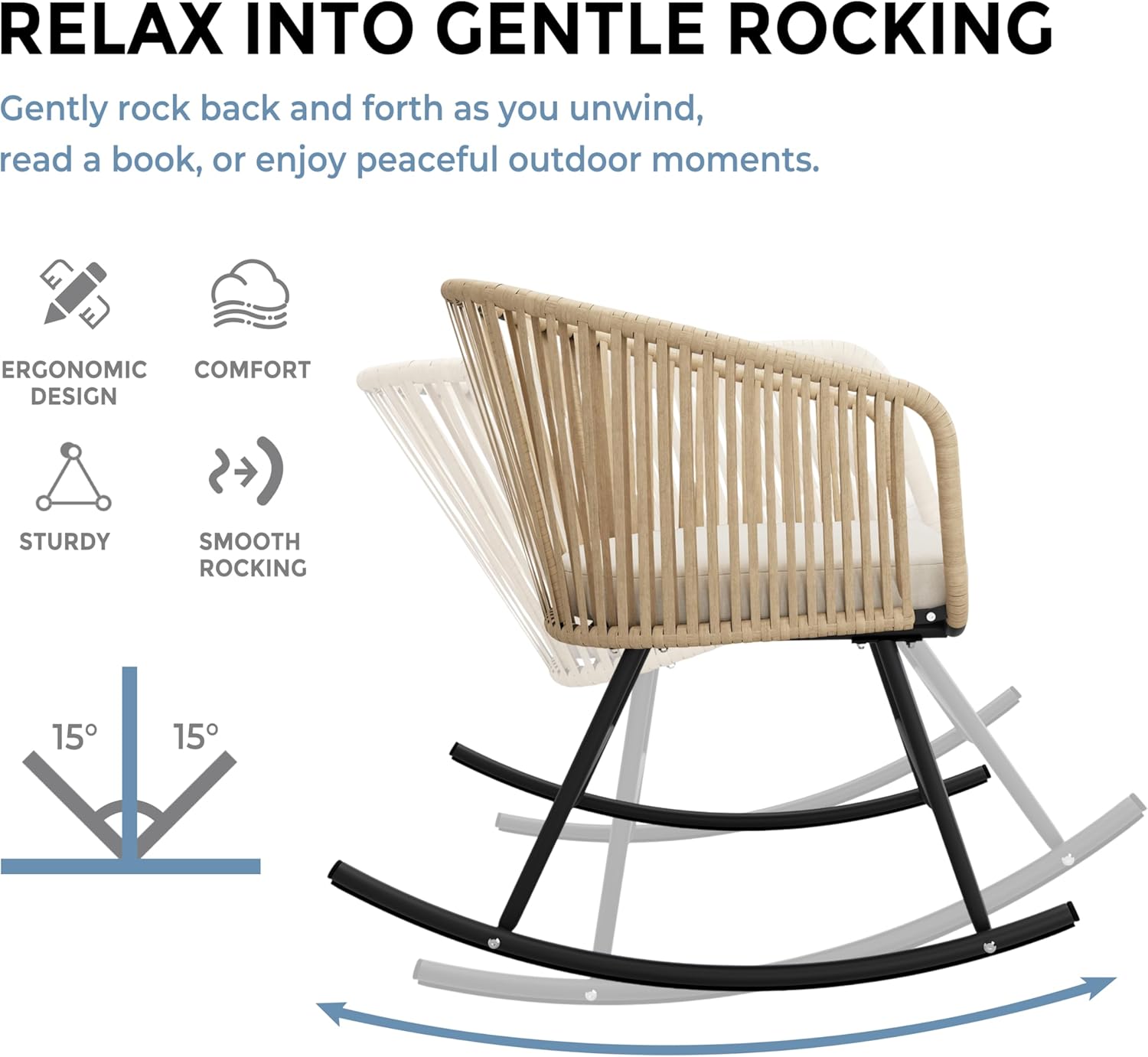 Outdoor Rocking Chairs Set of 2, All-Weather Wicker Patio Rocking Chairs with Thick Cushion