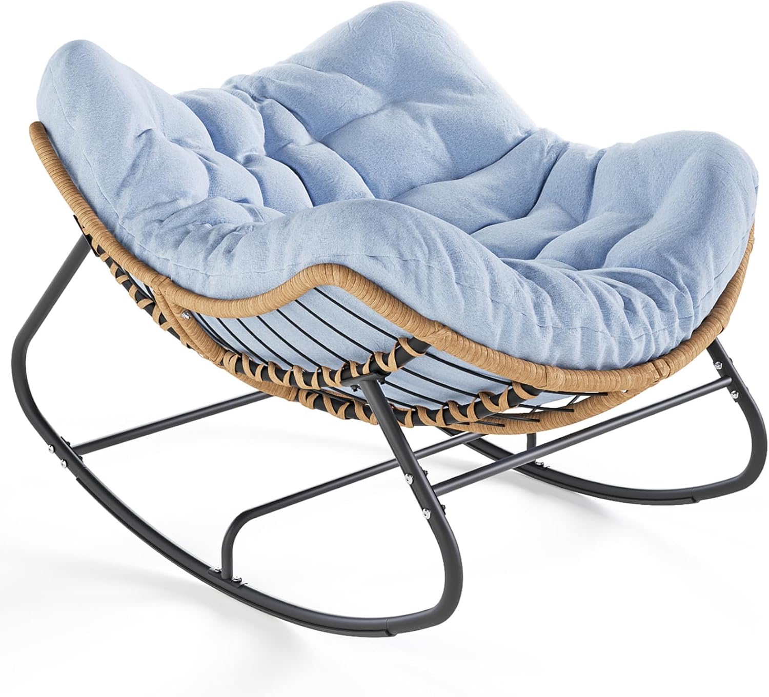 Outdoor Rocking Chair, Oversized Patio Papasan Rocker, Comfy Wicker Reading Lounge