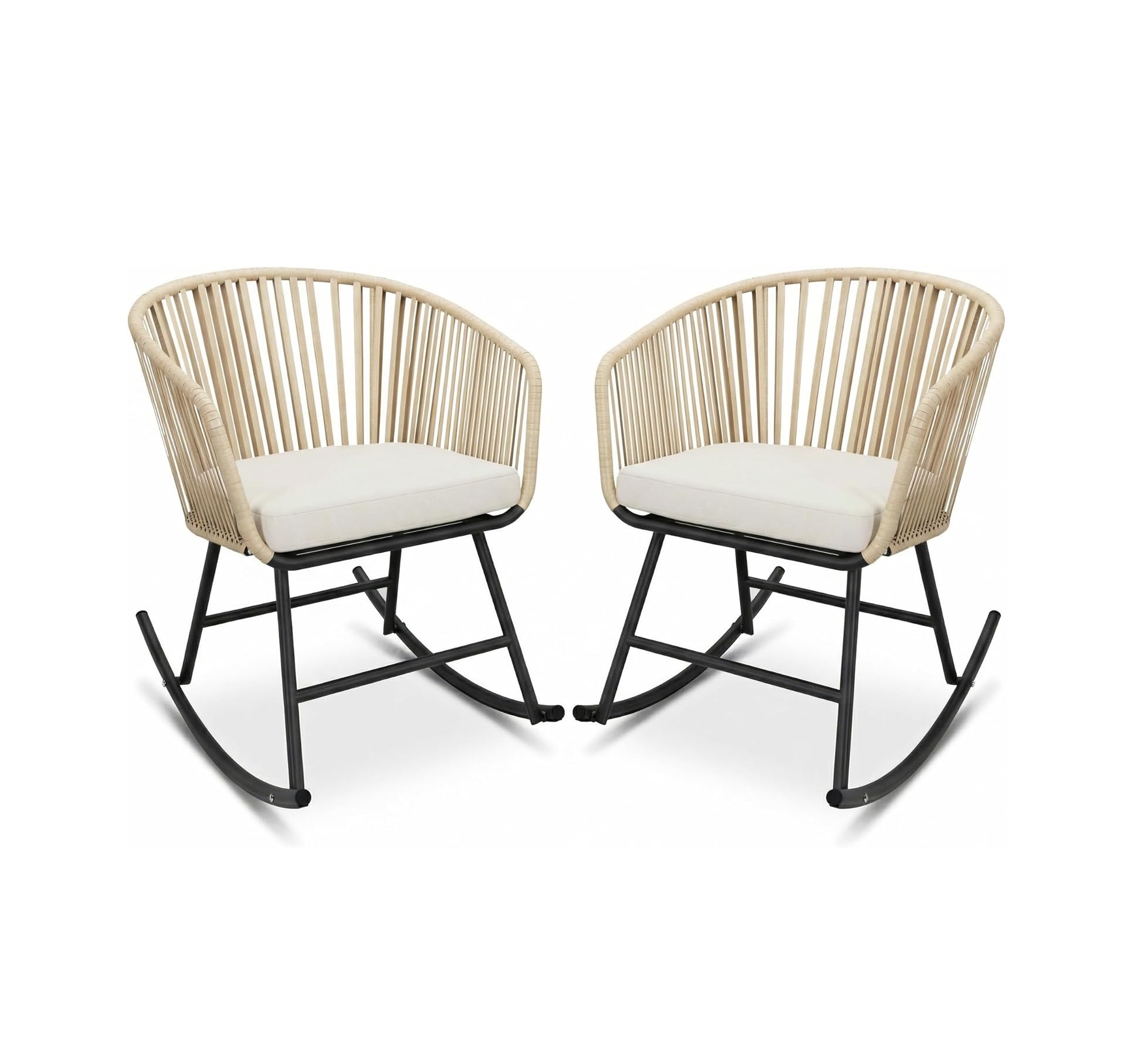 Outdoor Rocking Chairs Set of 2, All-Weather Wicker Patio Rocking Chairs with Thick Cushion