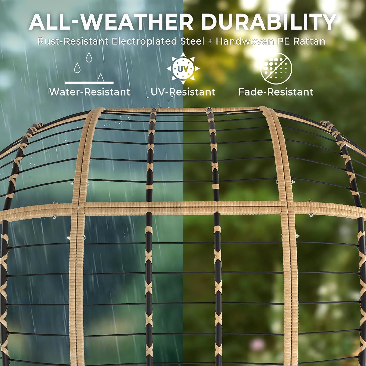 Oversized Double Rocking Papasan Chair, Outdoor Wicker Egg Loveseat with Thick Cushion