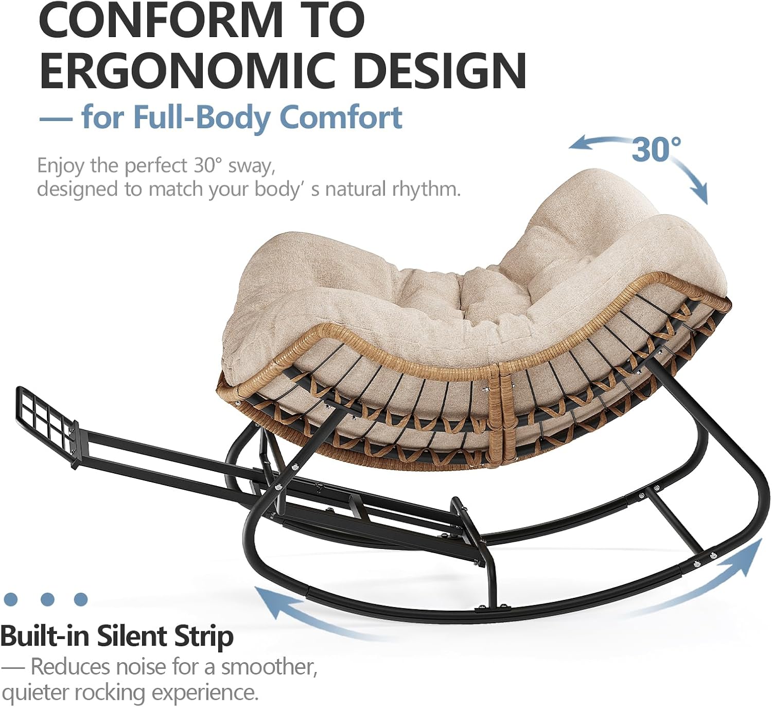 Outdoor Papasan Rocking Chair with Adjustable Footrest, Oversized Wicker Zero-Gravity Chair with Cushion