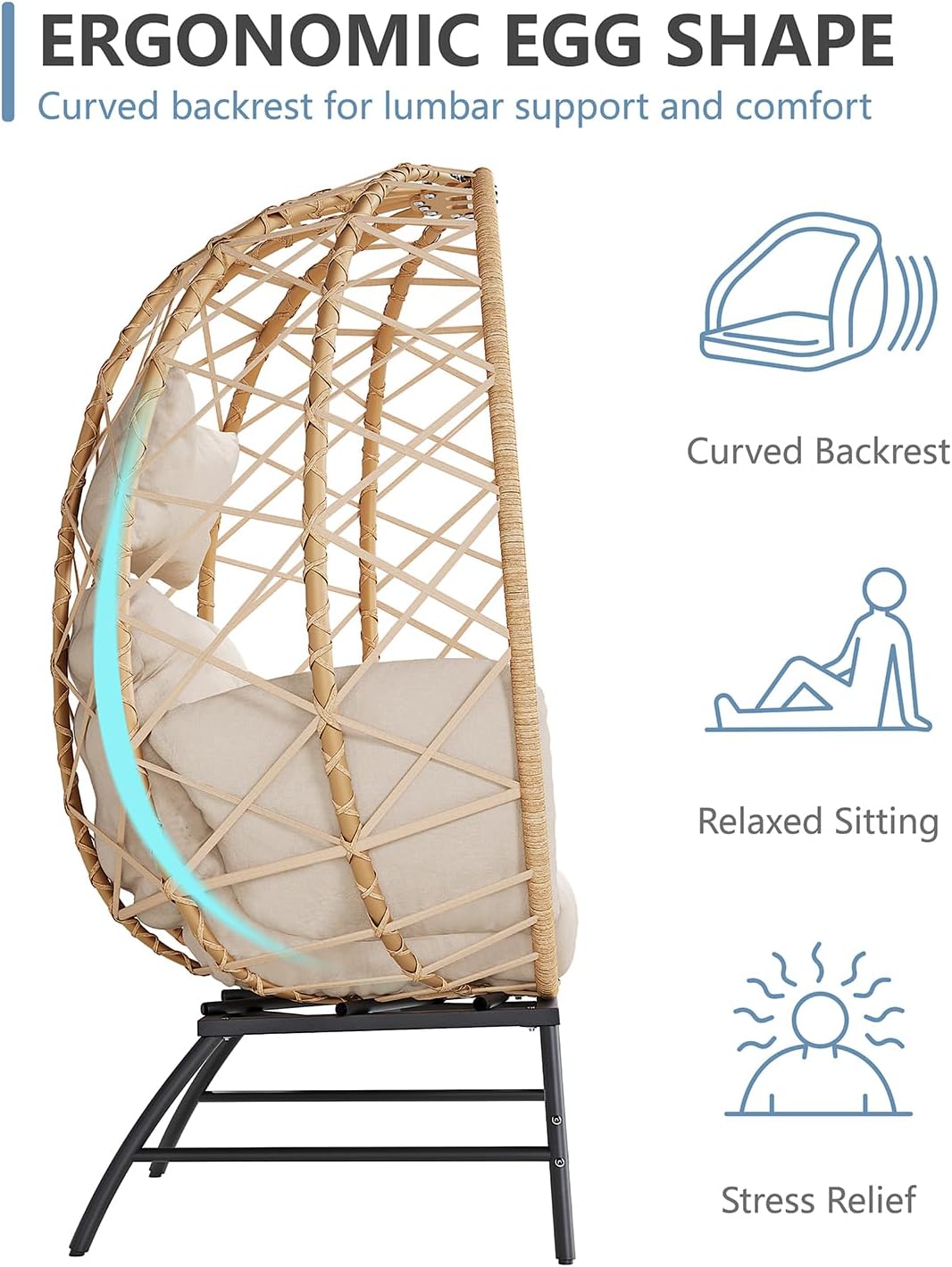 Wicker Egg Chair Outdoor, Oversized Patio Lounge Chairs with Cushion