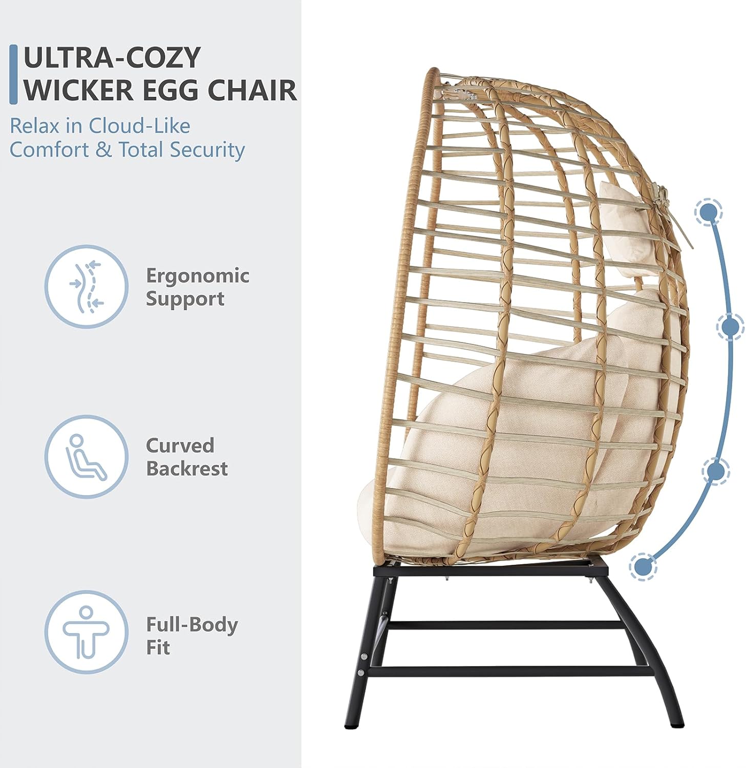 Double Wicker Egg Chair Outdoor, Indoor Oversized Papasan Loveseat with Thick Cushion