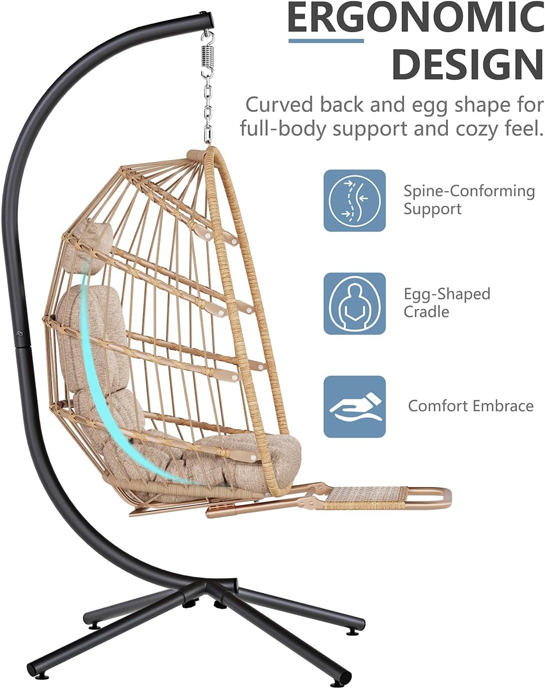 Egg Chair Outdoor with Footrest & Stand, Indoor Wicker Hanging Egg Swing Chair with Cushion for Patio
