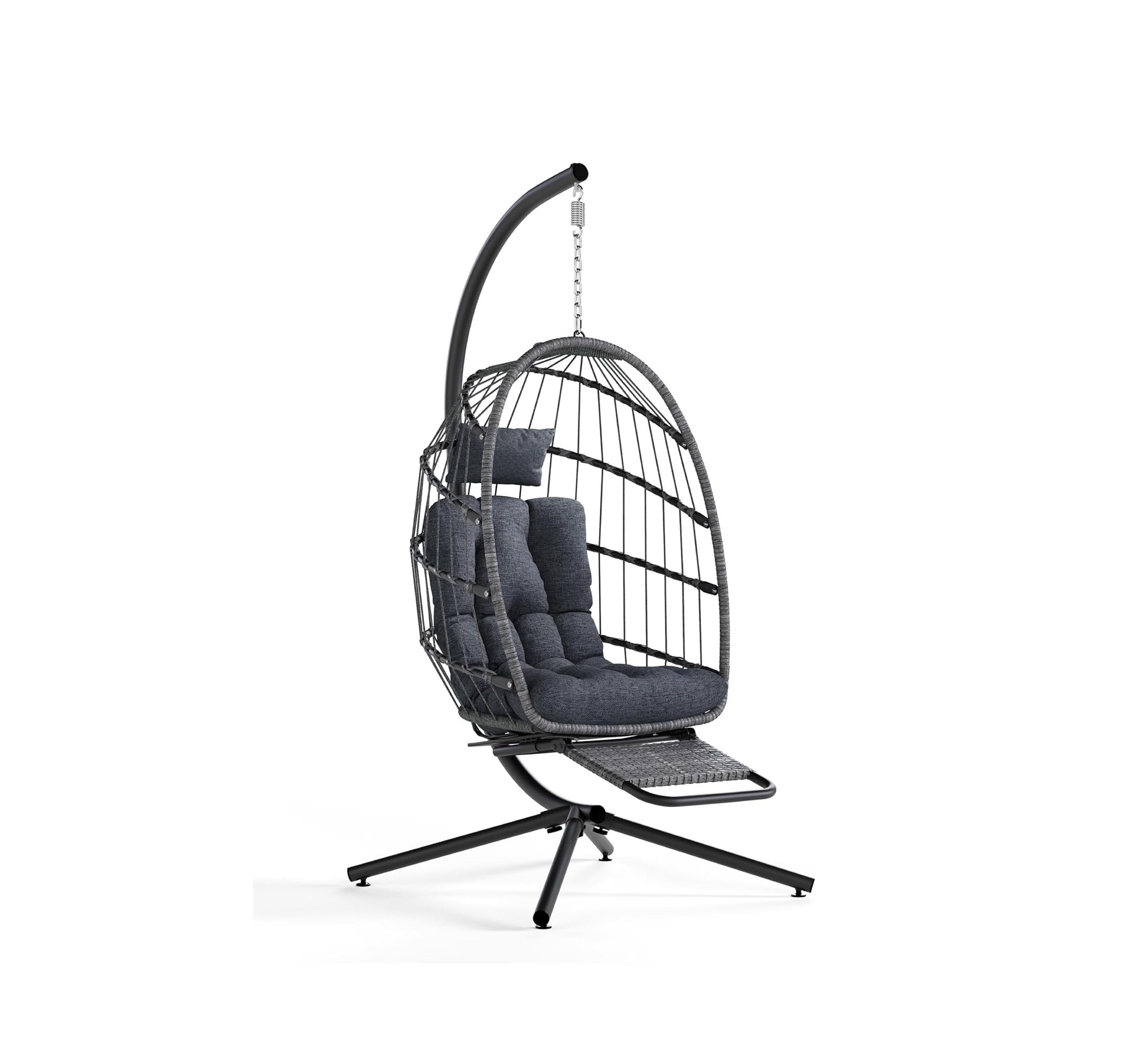 Egg Chair Outdoor with Footrest & Stand, Indoor Wicker Hanging Egg Swing Chair with Cushion