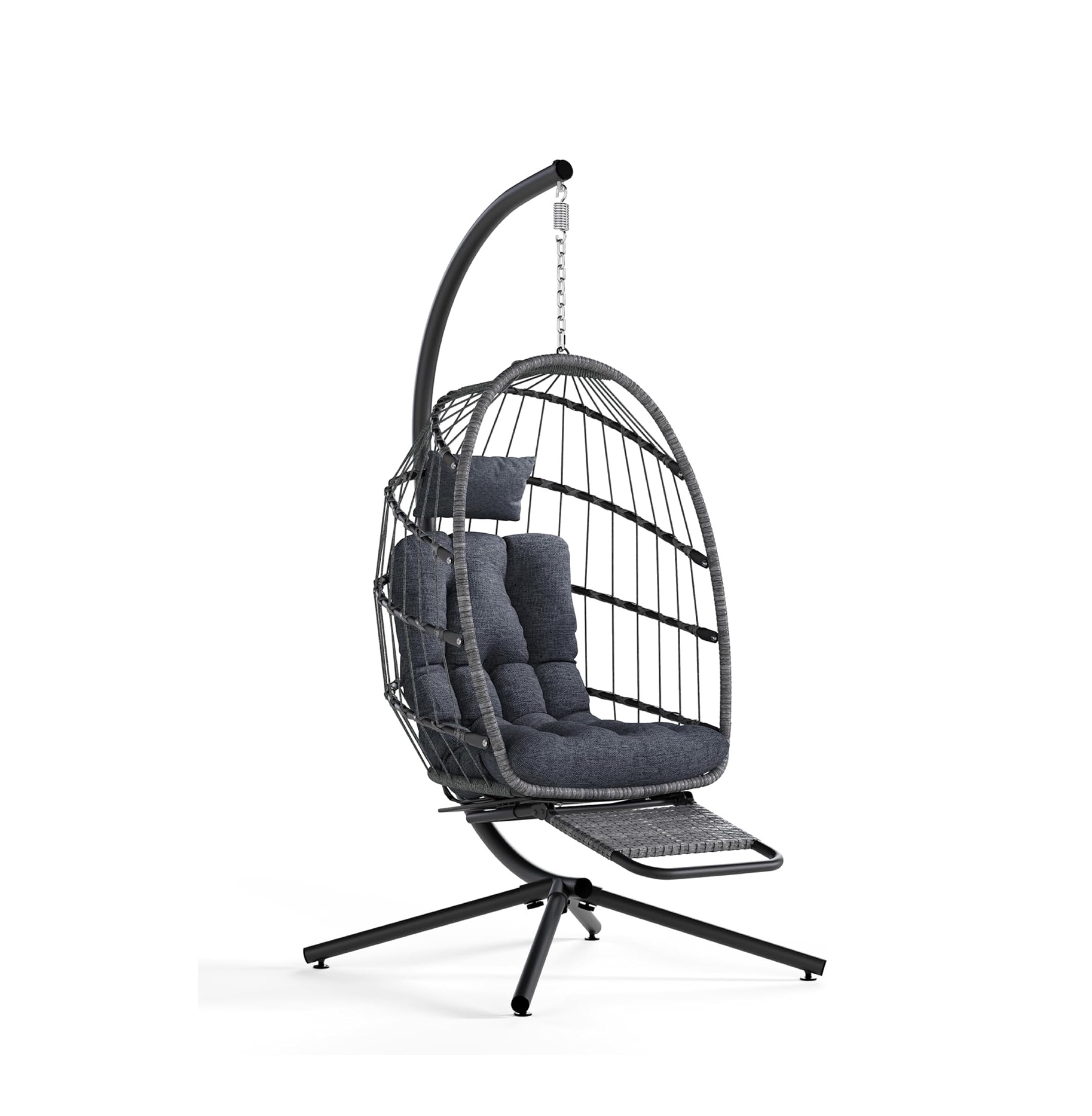 Egg Chair Outdoor with Footrest & Stand, Indoor Wicker Hanging Egg Swing Chair with Cushion