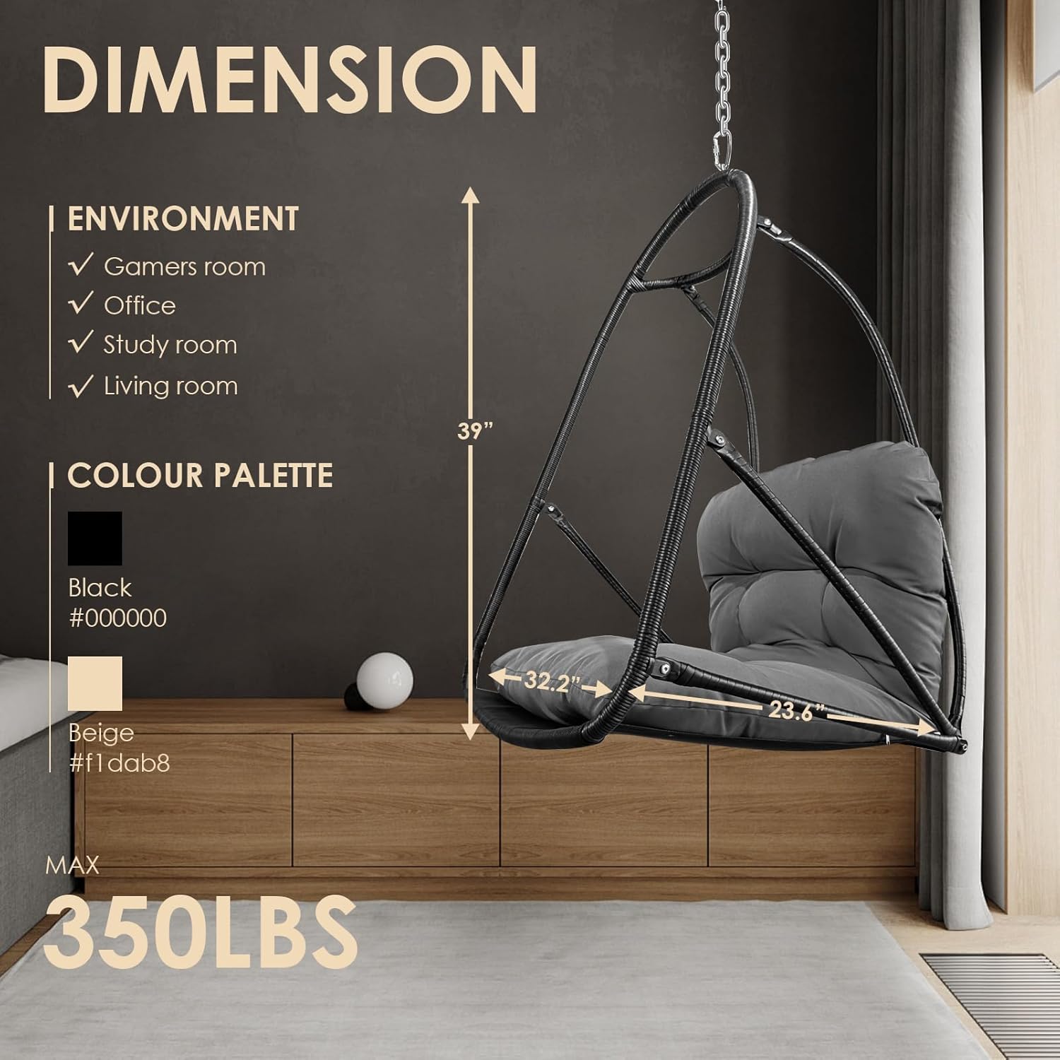 Swing Egg Chair Without Stand Foldable Frame Hanging Chairs for Indoor Outside