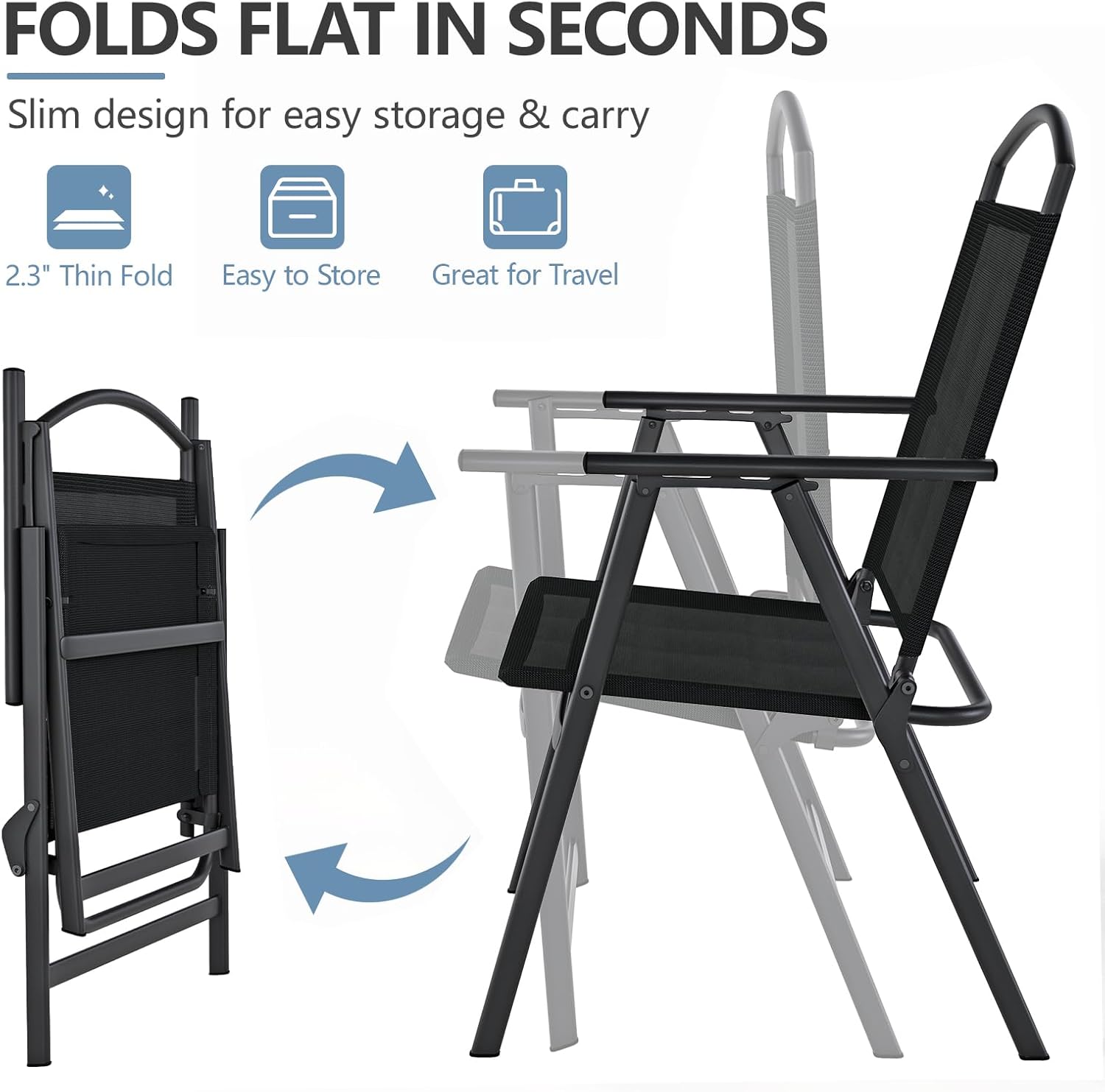 Folding Patio Chairs Set of 2, Outdoor Dining Chairs with Armrests