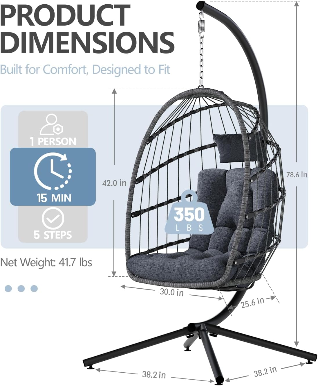 Egg Chair Outdoor with Stand, Indoor Wicker Hanging Egg Swing Chair with Cushion