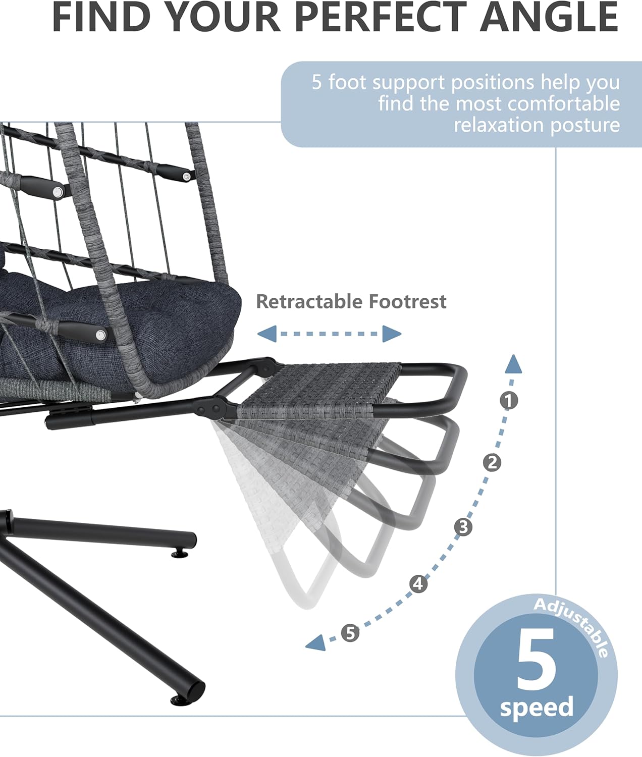 Egg Chair Outdoor with Footrest & Stand, Indoor Wicker Hanging Egg Swing Chair with Cushion