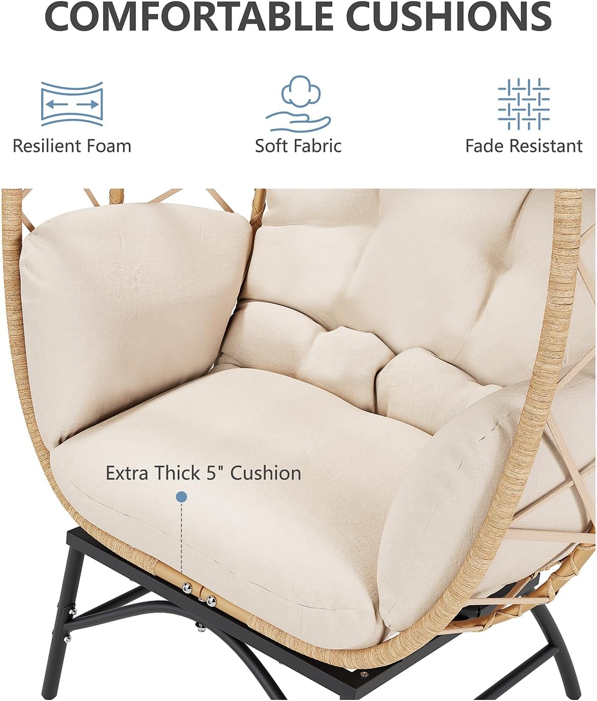 Wicker Egg Chair Outdoor, Oversized Patio Lounge Chairs with Cushion