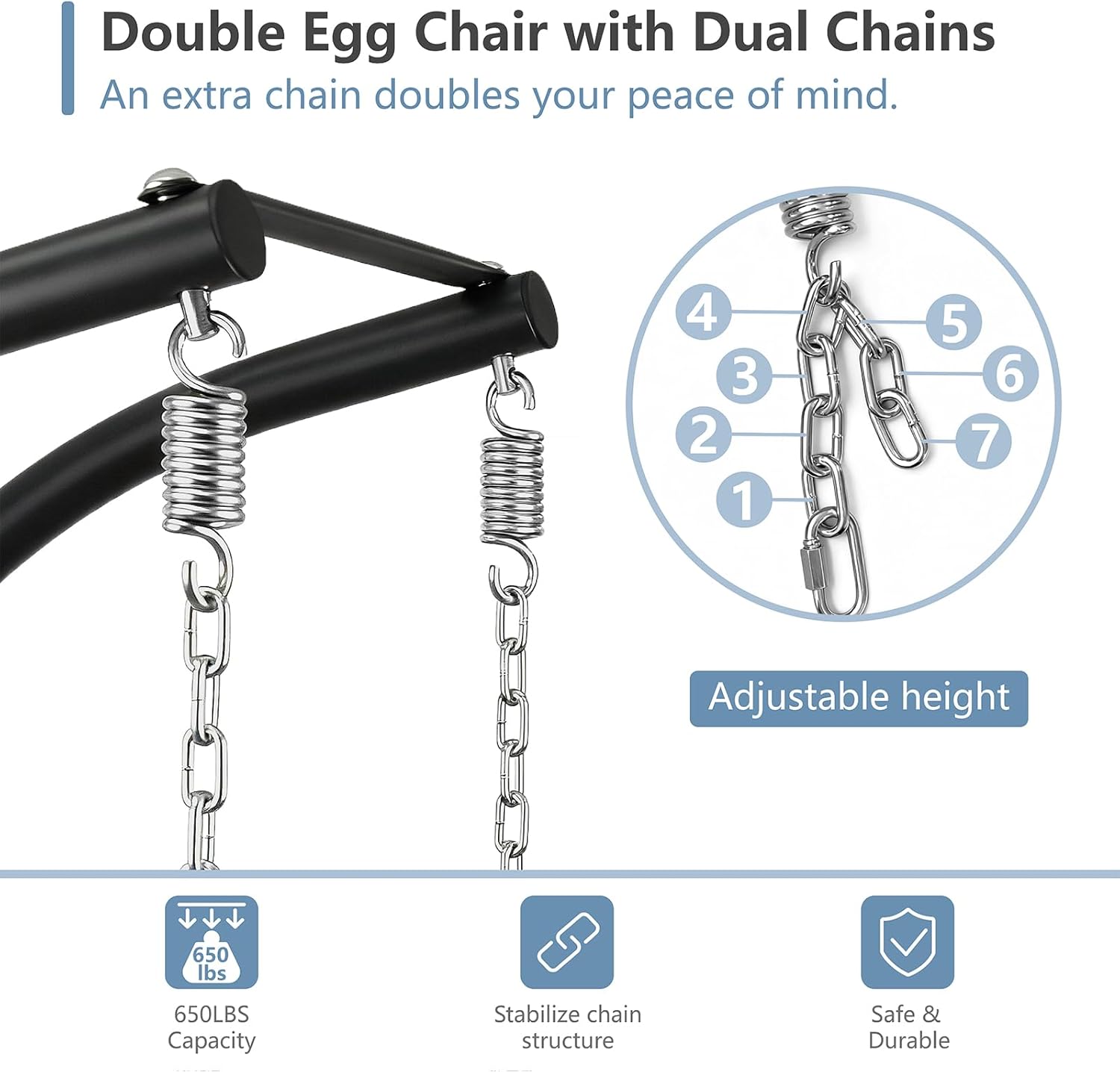 Double Egg Swing Chair with Stand, 2 Person Outdoor Indoor Hammock Hanging Chair