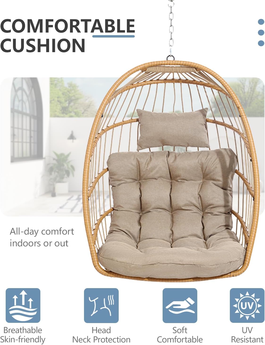 Egg Chair Outdoor with Stand, Indoor Wicker Hanging Egg Swing Chair with Cushion