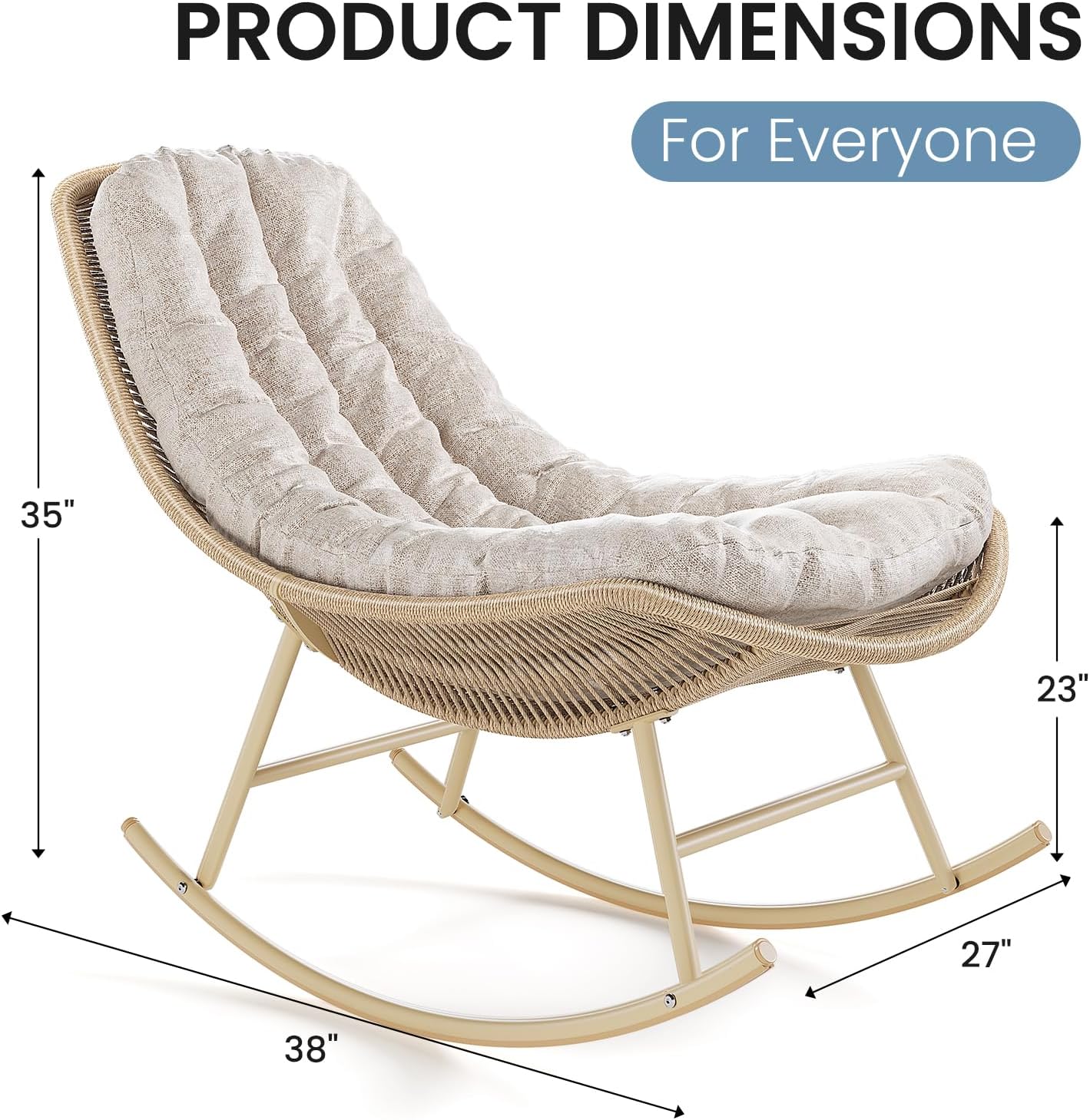 Outdoor Rocking Chair, Handwoven Wicker Rocker with Cushion