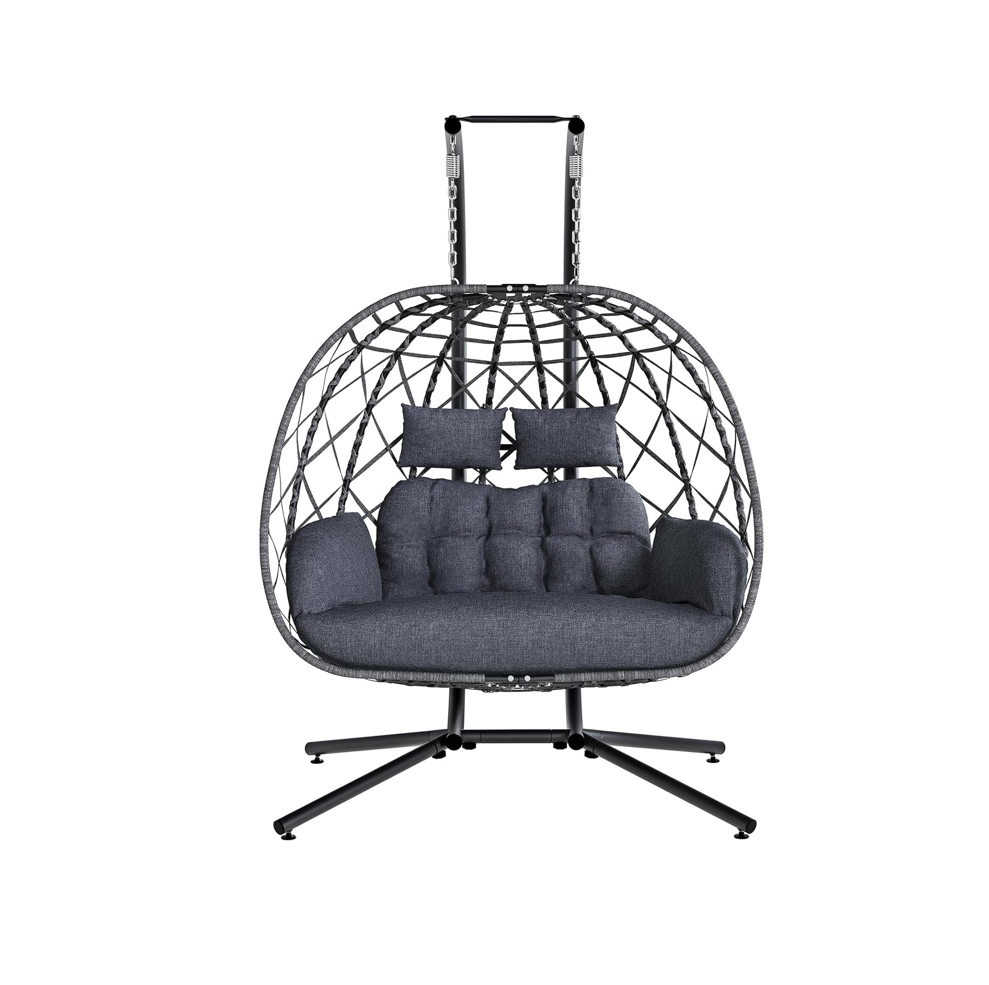 Double Egg Swing Chair with Stand, 2 Person Outdoor Indoor Hammock Hanging Chair