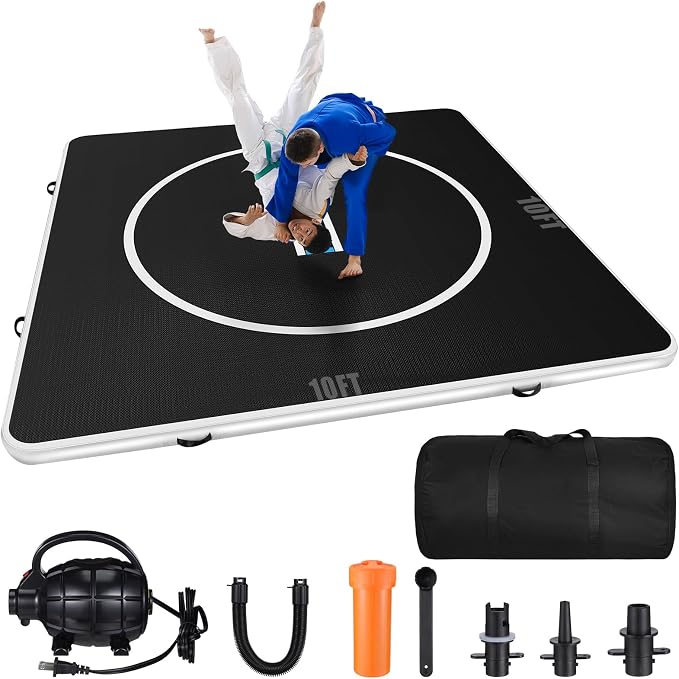 4 in Thick 10x10 Inflatable Wrestling Mat, Jiu Jitsu Mats, Wrestling Mats for Home, Inflatable Gymnastics Mat