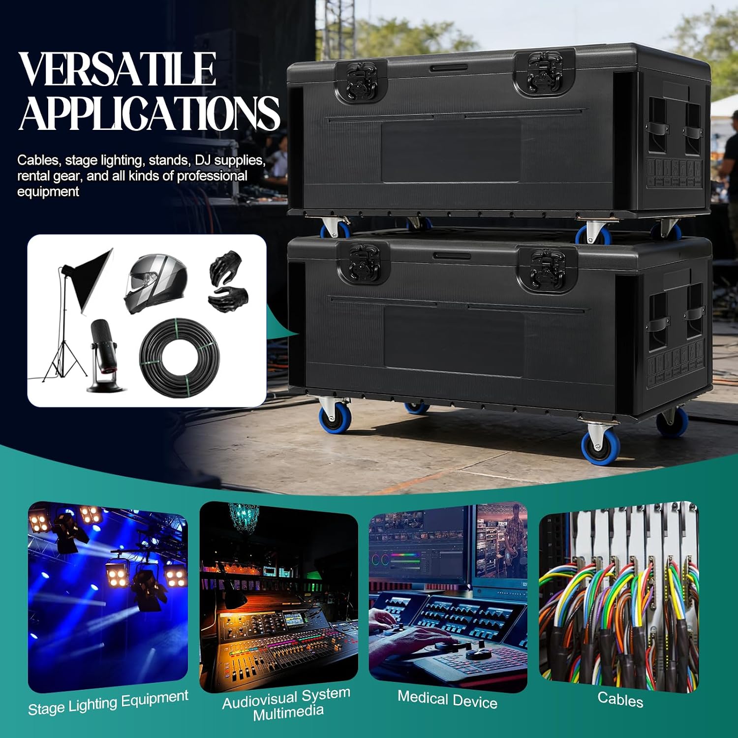 Heavy-Duty Rolling Road Case, 1100lb Capacity Load Rack Enclosure, PE/EVA Impact Shell