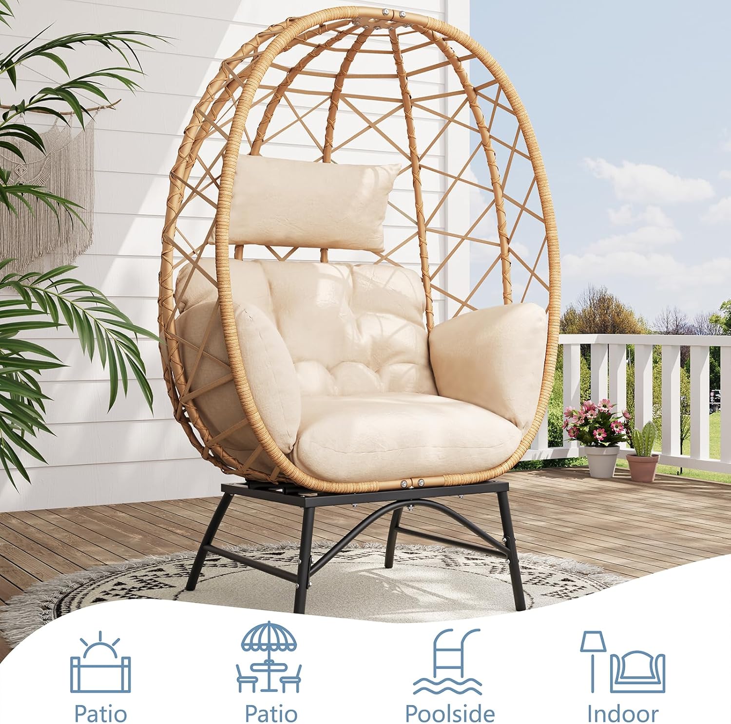 Wicker Egg Chair Outdoor, Oversized Patio Lounge Chairs with Cushion