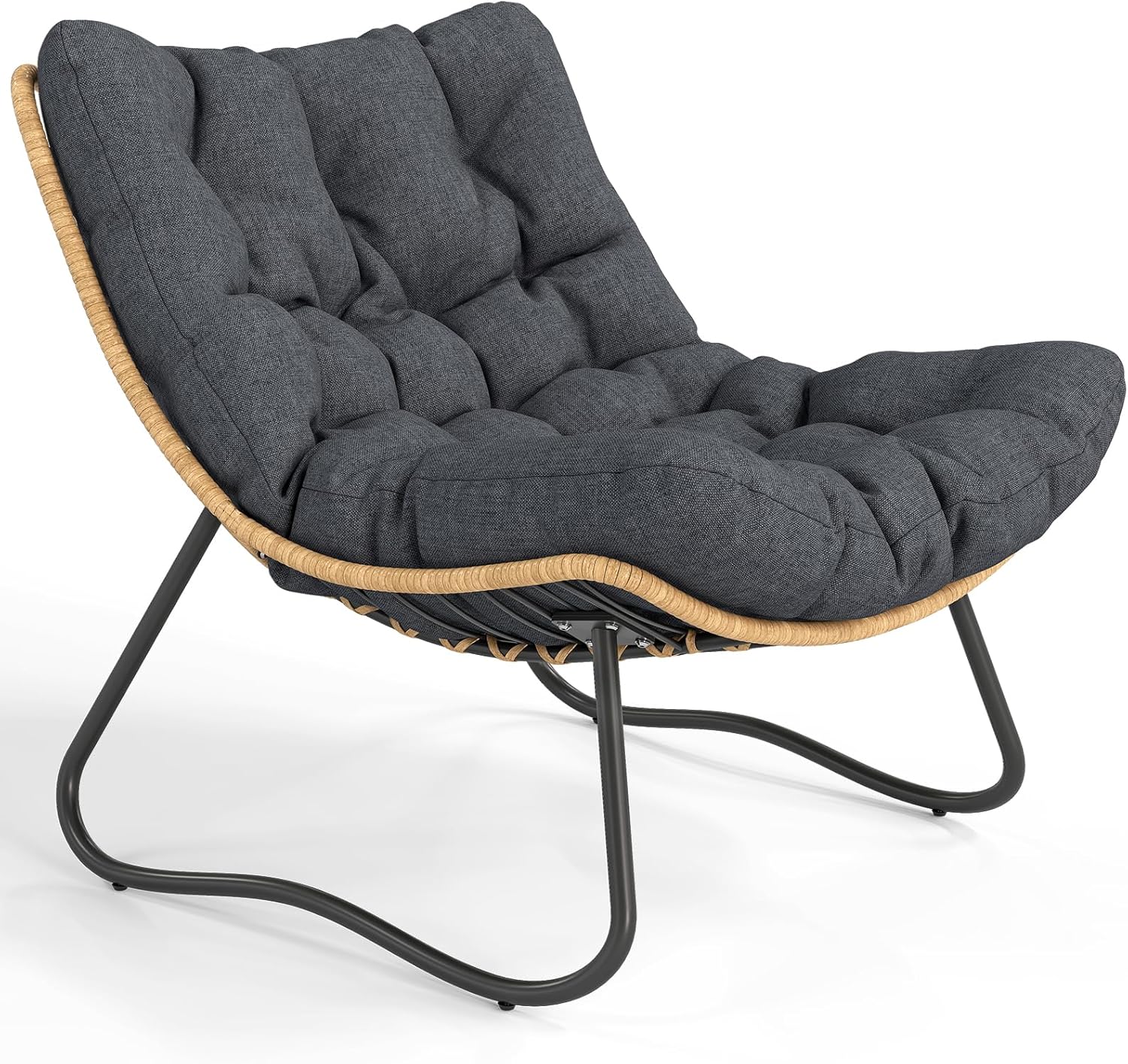 Outdoor Wicker Papasan Egg Chair, Oversized Patio Lounge Recliner with Thick Cushion