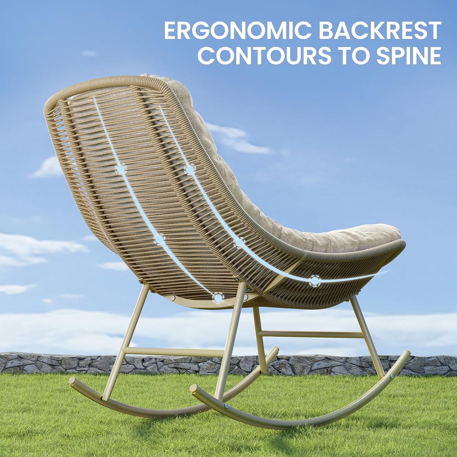 Outdoor Rocking Chair, Handwoven Wicker Rocker with Cushion