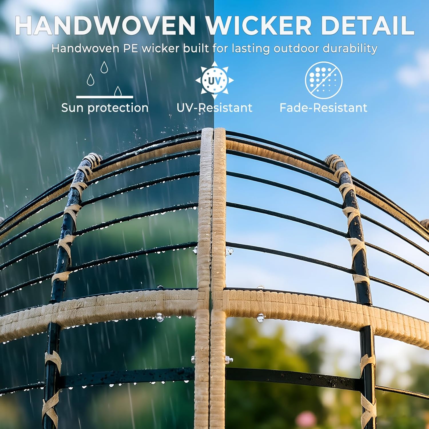 Oversized Rocking Papasan Chair, Outdoor Wicker Egg Rocker with Thick Cushion