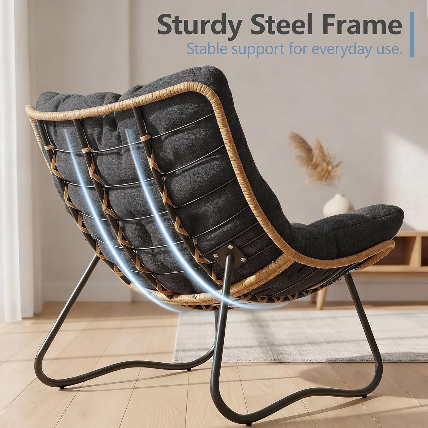 Outdoor Wicker Papasan Egg Chair, Oversized Patio Lounge Recliner with Thick Cushion