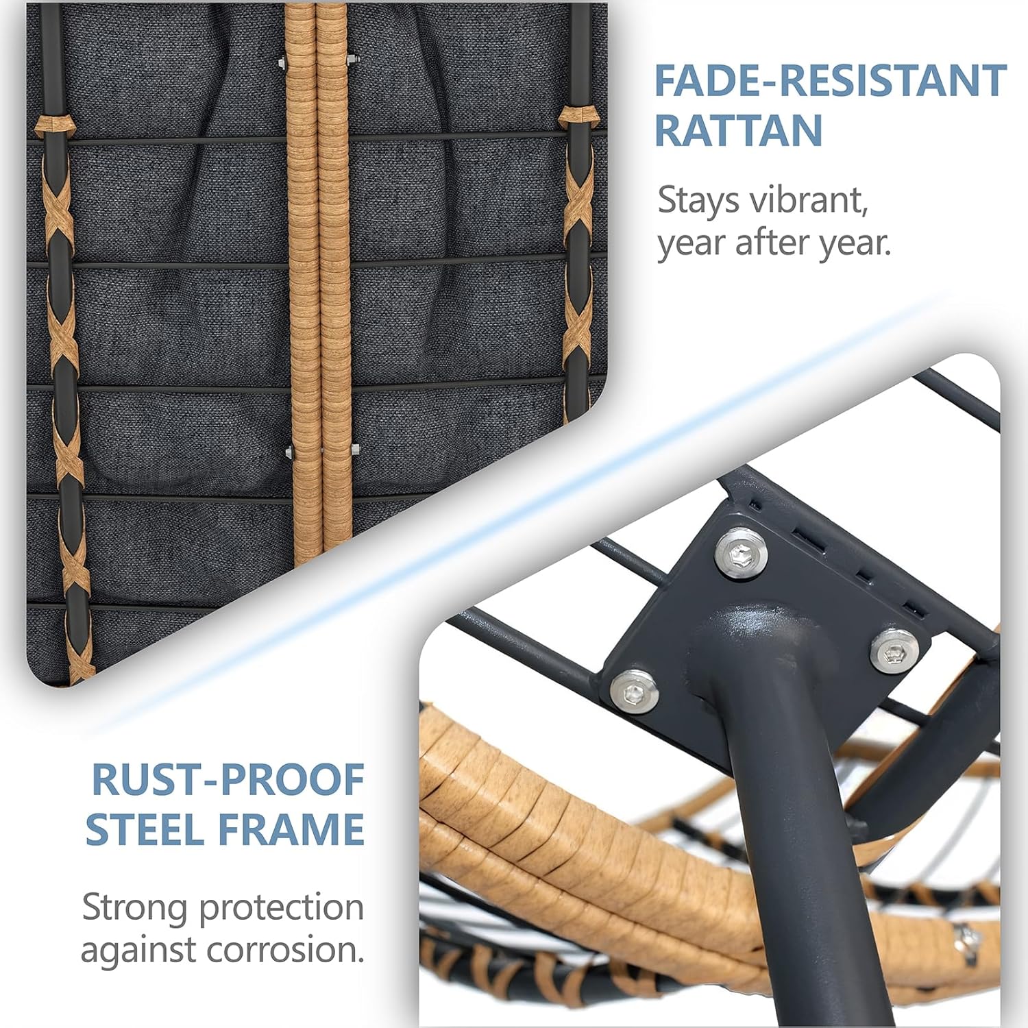 Outdoor Wicker Papasan Egg Chair, Oversized Patio Lounge Recliner with Thick Cushion