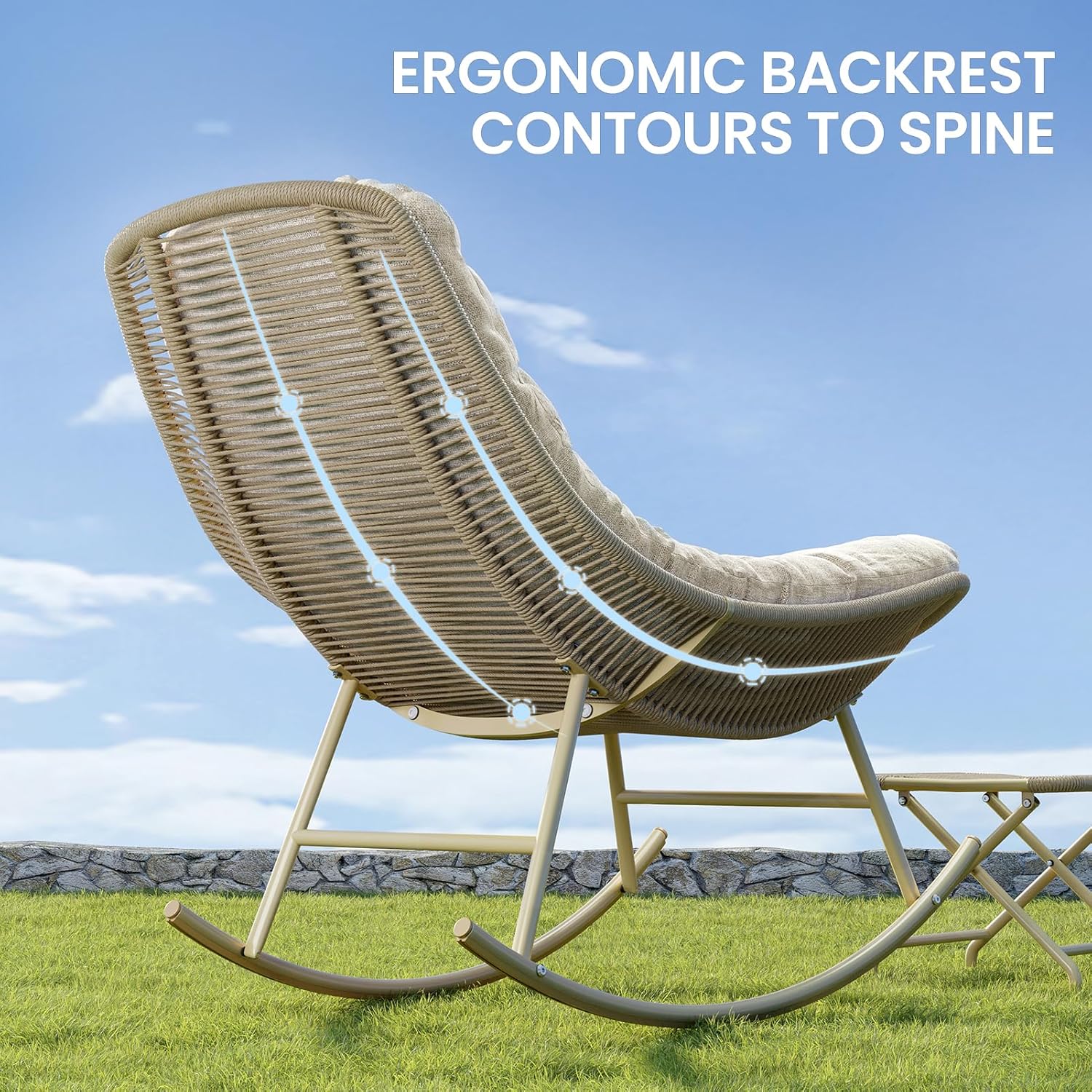 Outdoor Rocking Chair with Ottoman, Indoor Handwoven Wicker Rocker with Cushion