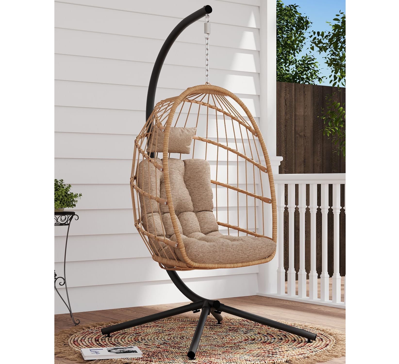 Egg Chair Outdoor with Stand, Indoor Wicker Hanging Egg Swing Chair with Cushion