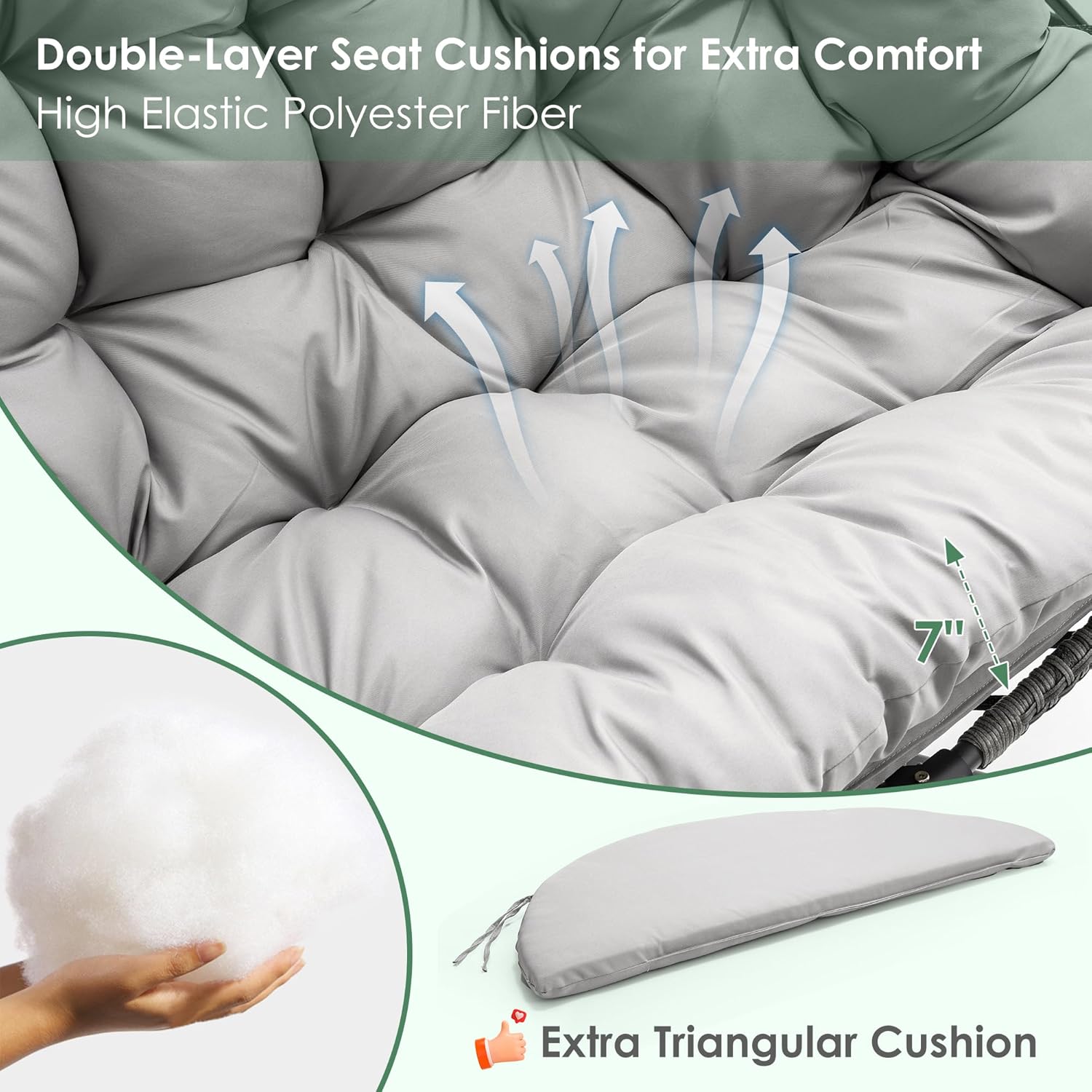 2 Person Hanging Egg Chair with Stand for Outdoor, Patio Hand Made Rattan Wicker Double Egg Swing Chair