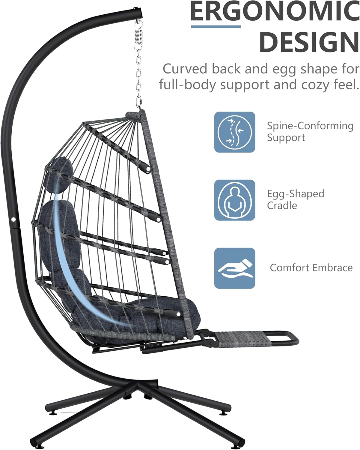 Egg Chair Outdoor with Footrest & Stand, Indoor Wicker Hanging Egg Swing Chair with Cushion