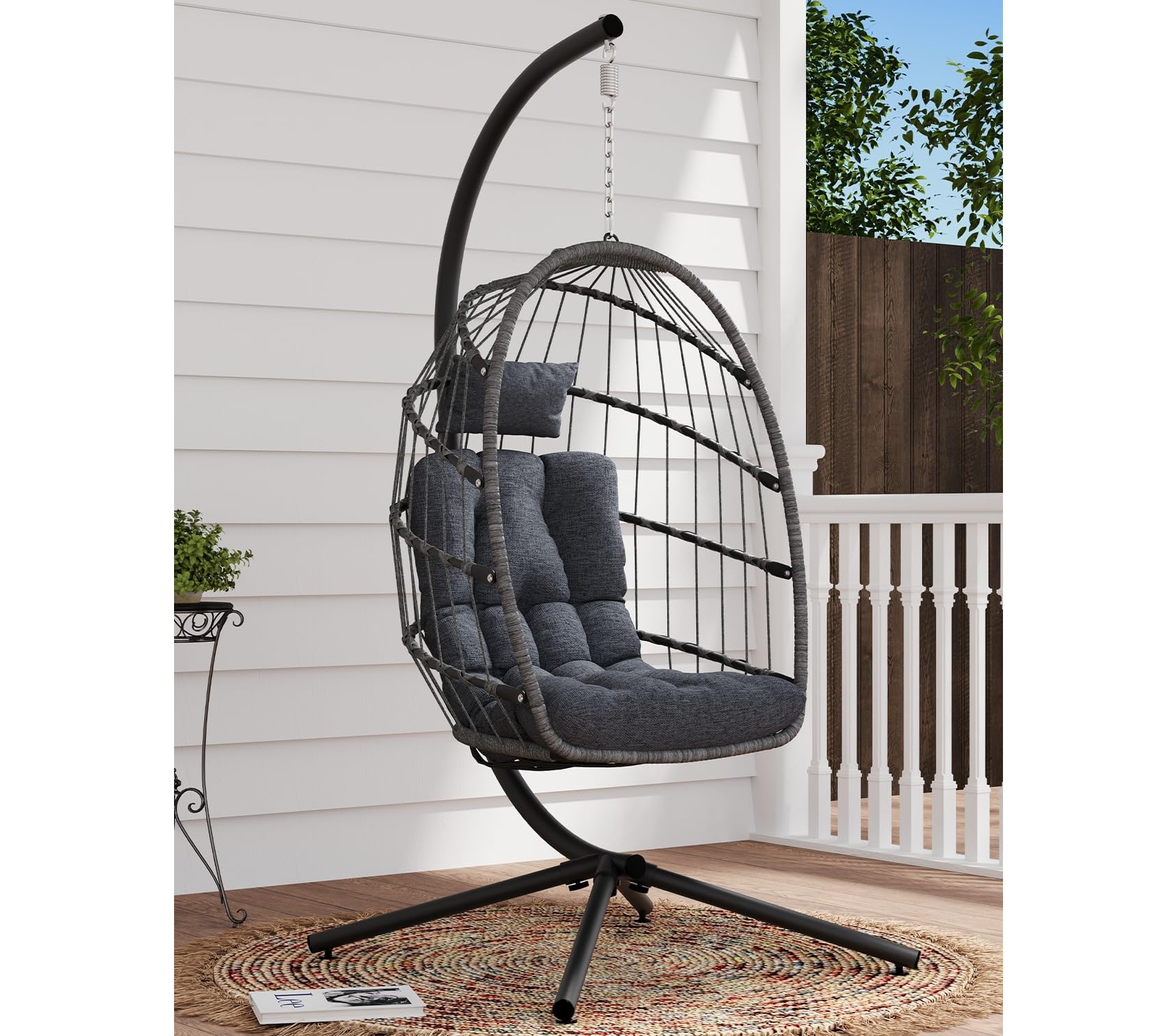 Egg Chair Outdoor with Stand, Indoor Wicker Hanging Egg Swing Chair with Cushion